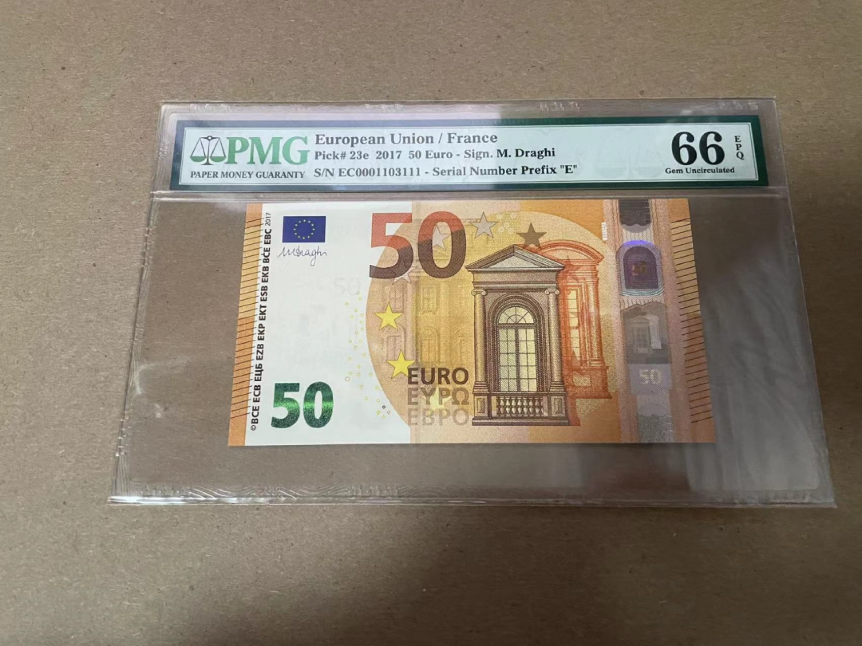 【Blue Auction】✨世界纸币精拍第294期——若泽一世国王 【111豹子号无47靓号】欧盟 2017年50欧元 PMG66EPQ 法国版