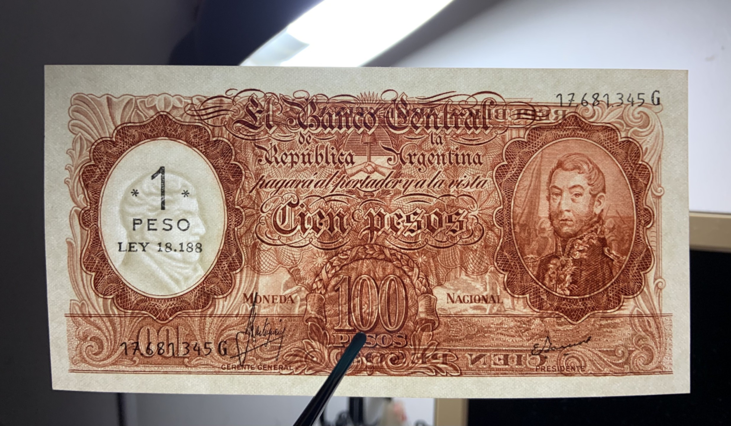 收藏联盟Quantum Auction 第235期拍卖 阿根廷1969-71年100比索加盖1比索 品相全新UNC 稀少
