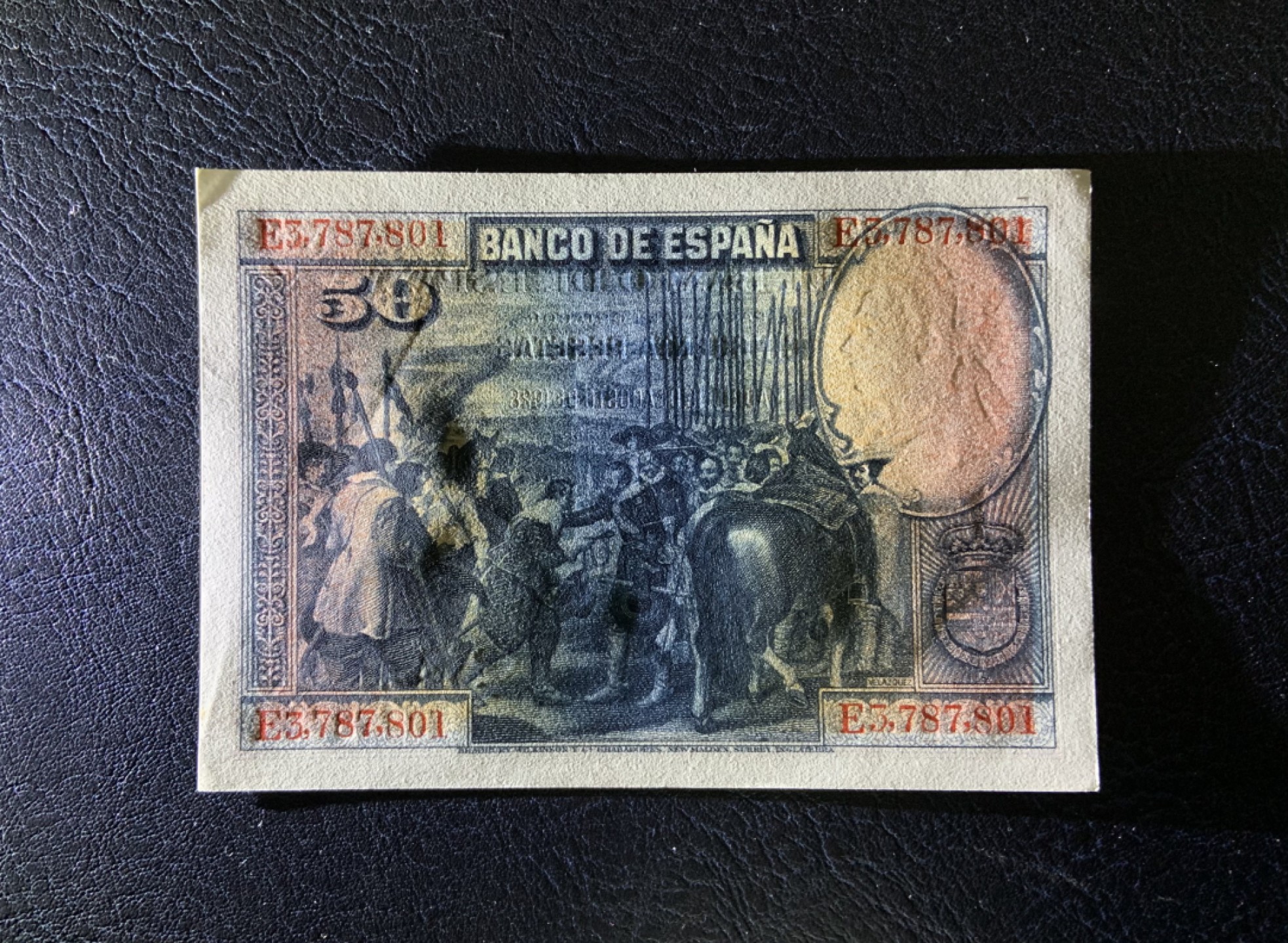 收藏联盟Quantum Auction 第235期拍卖 西班牙1928年50比塞塔 品相UNC 有点钞痕