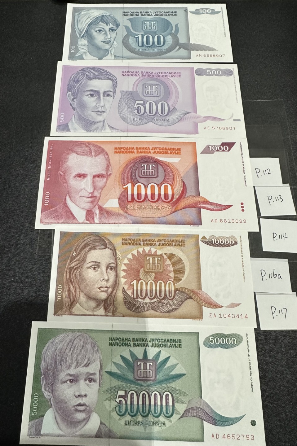 《外钞收藏家》第二百四十三期（南斯拉夫、塞尔维亚、马其顿专场） 南斯拉夫1992年版全套6枚缺1，100/500/1000/1W/5W第纳尔