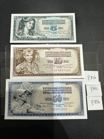 《外钞收藏家》第二百四十三期（南斯拉夫、塞尔维亚、马其顿专场） - 南斯拉夫1968年版全套3枚，5/10/50第纳尔 全新UNC