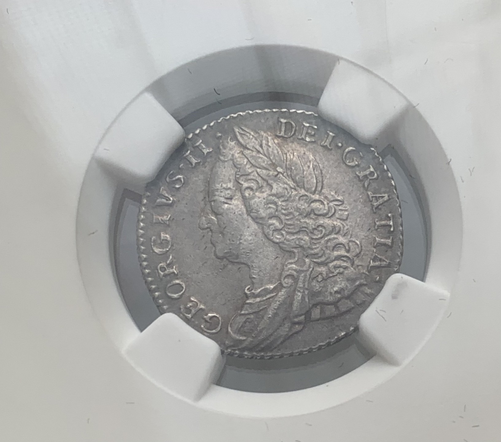 瓶子🏺第80期拍卖会 英国1758年乔治二世6便士银币NGC AU53五彩好状态低评