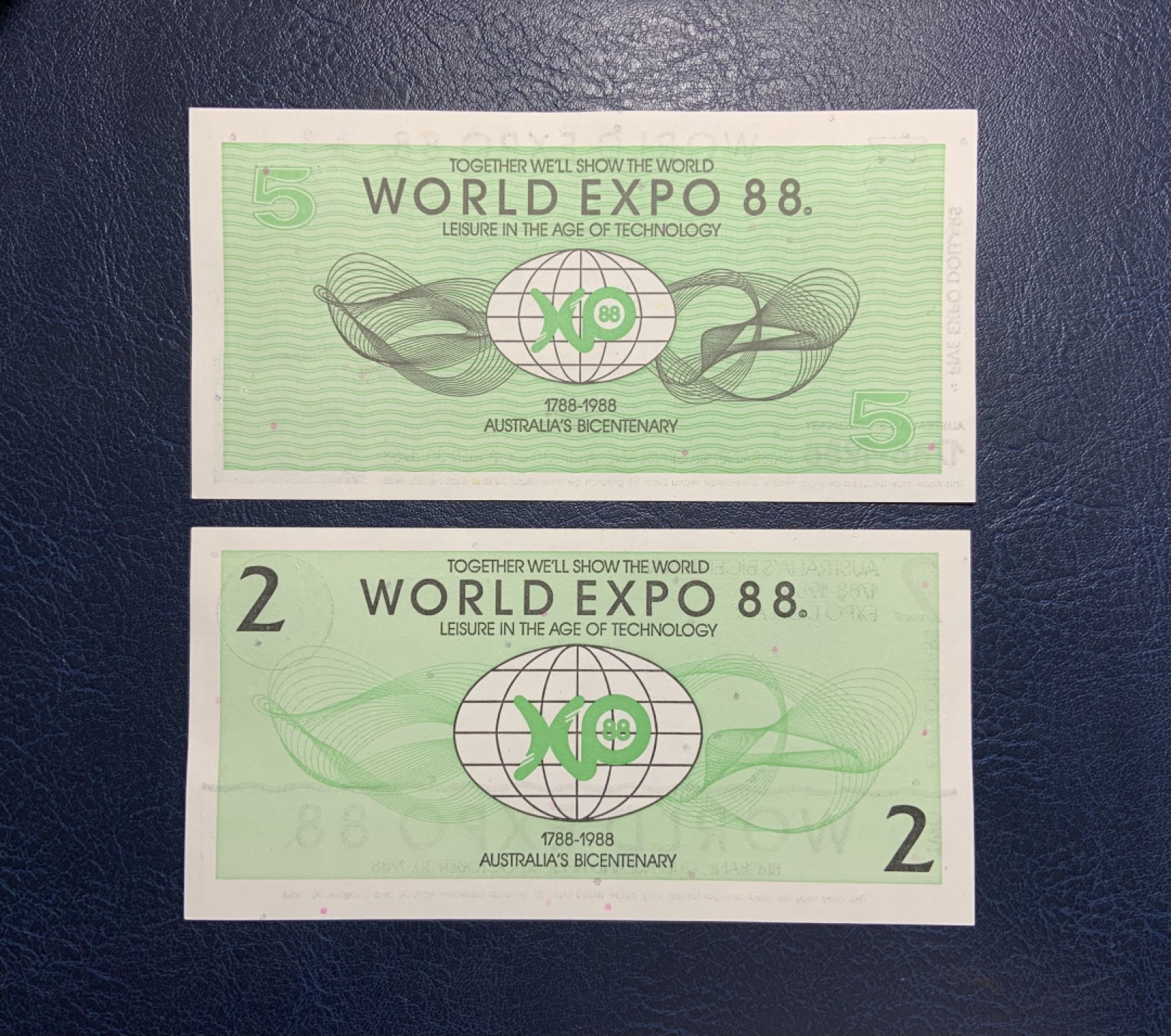 收藏联盟Quantum Auction 第235期拍卖 澳大利亚1988年布里斯班世博会2~5元代金券 品相全新UNC 正面都是凹印