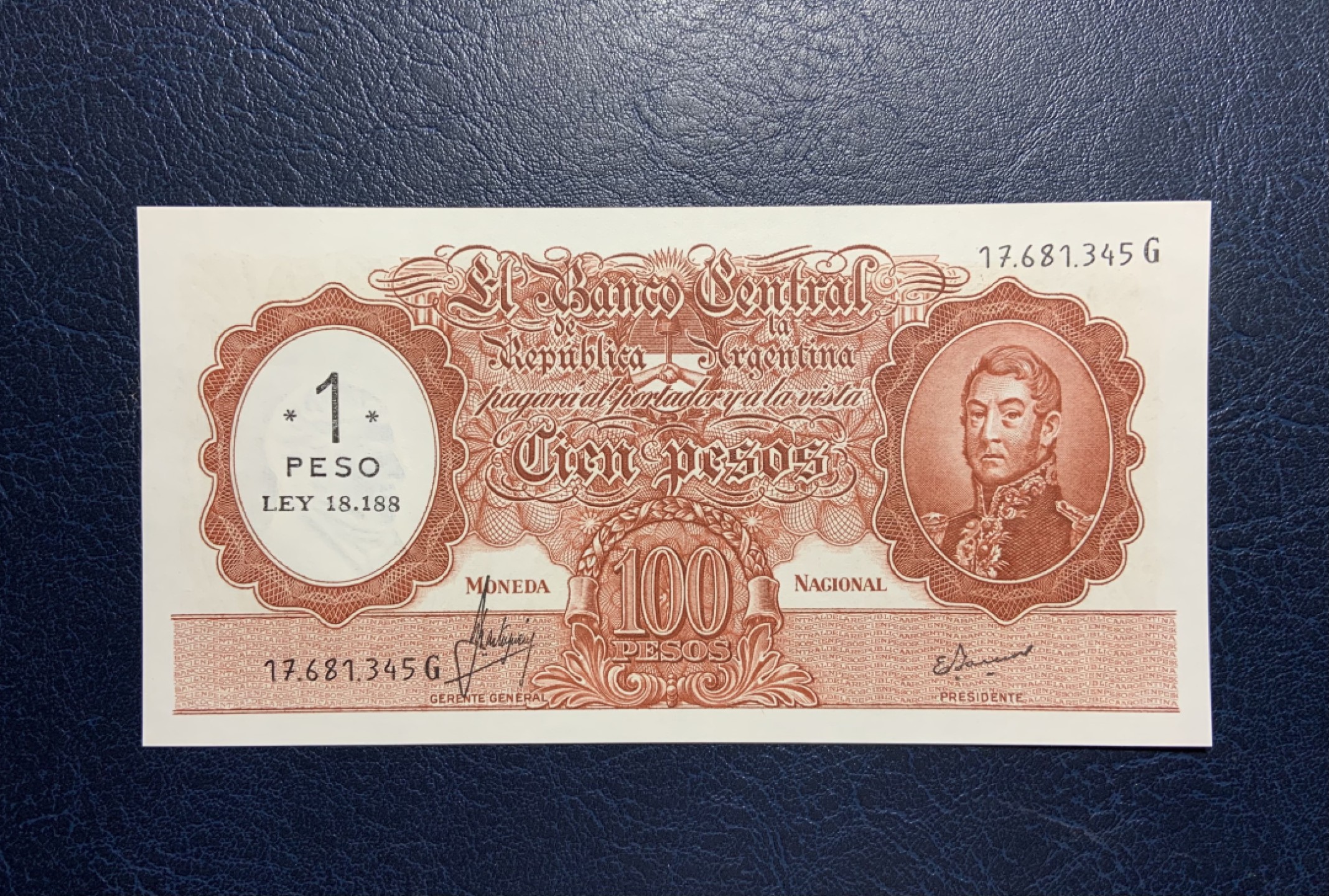 收藏联盟Quantum Auction 第235期拍卖 阿根廷1969-71年100比索加盖1比索 品相全新UNC 稀少
