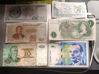 【专场20230222】西风东渐第X期——欧洲钞/币专场 - 【拍品003A47D33】欧洲纸币流通品相批量六张