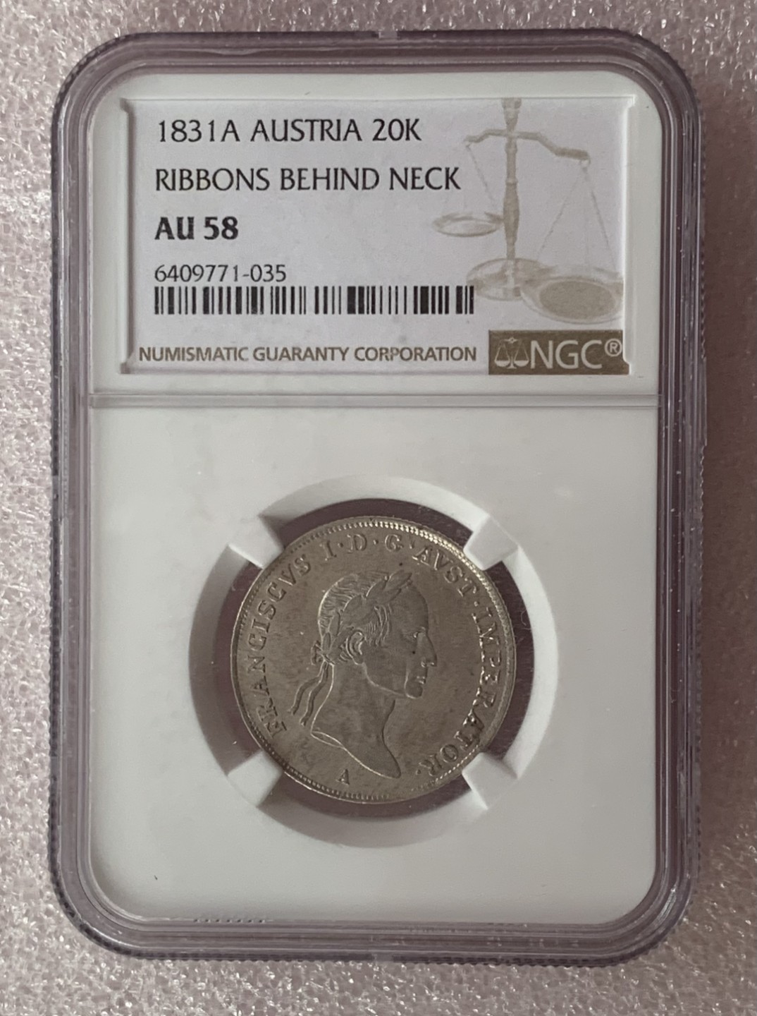 瓶子🏺第80期拍卖会 奥匈1831年20克鲁泽银币NGC AU58