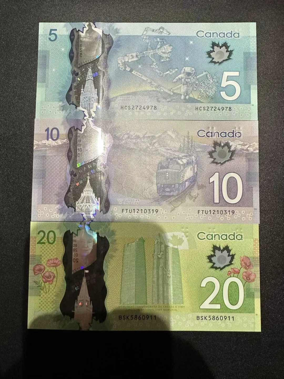 《外钞收藏家》第二百四十四期 连拍场二 加拿大5、10、20 三张一起 全新UNC