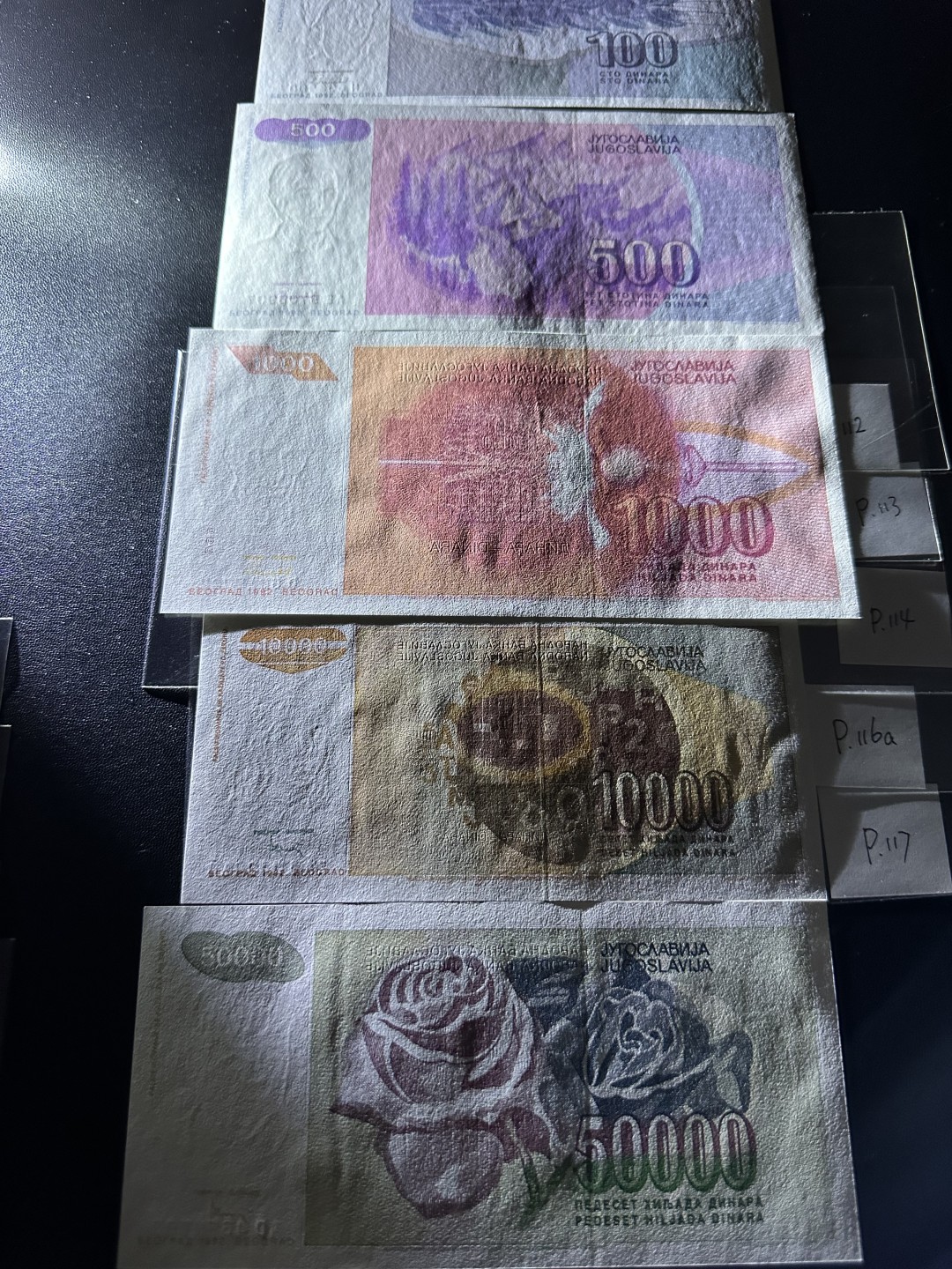 《外钞收藏家》第二百四十三期（南斯拉夫、塞尔维亚、马其顿专场） 南斯拉夫1992年版全套6枚缺1，100/500/1000/1W/5W第纳尔