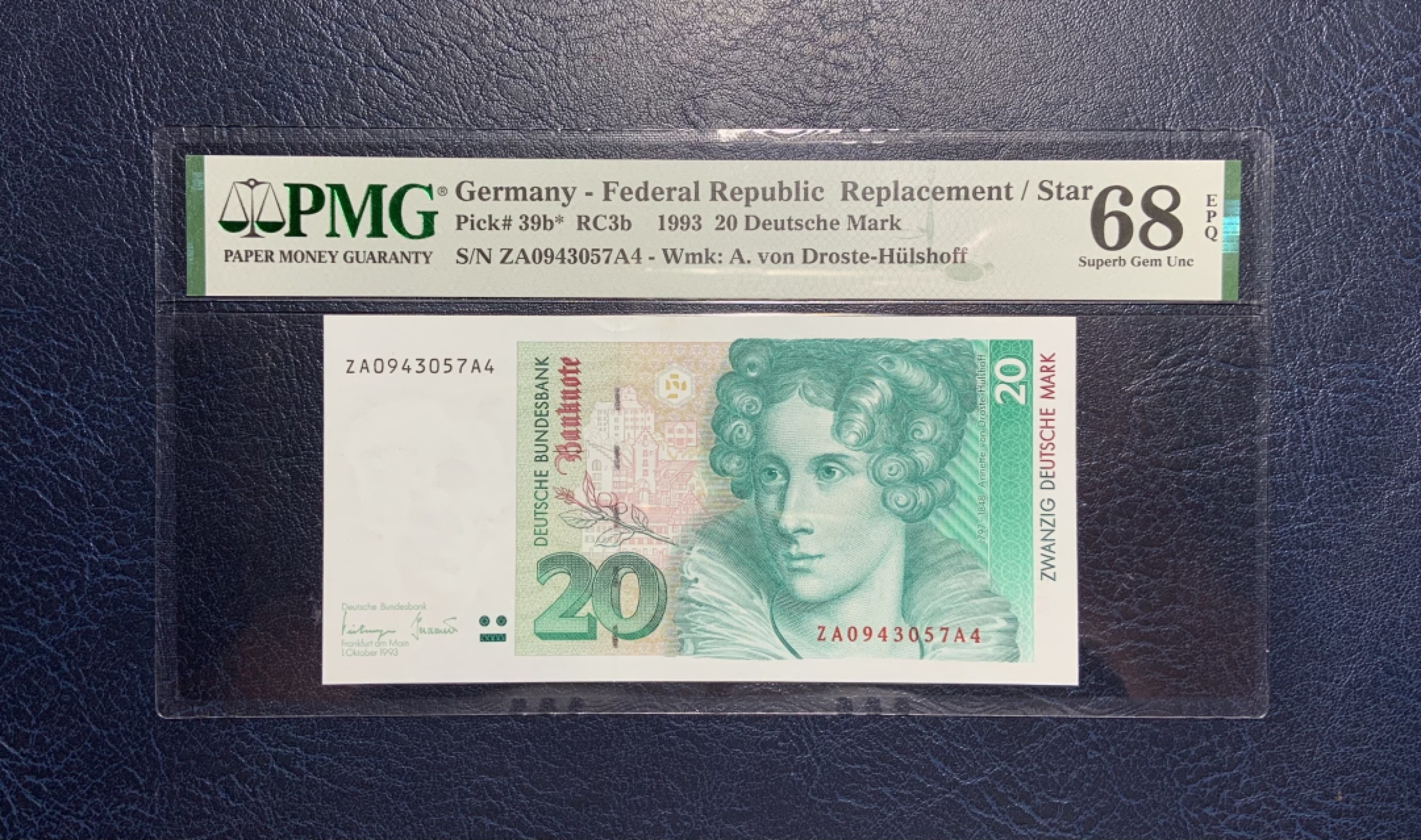 收藏联盟Quantum Auction 第235期拍卖 德国联邦1993年20马克补号 PMG68 冠军分