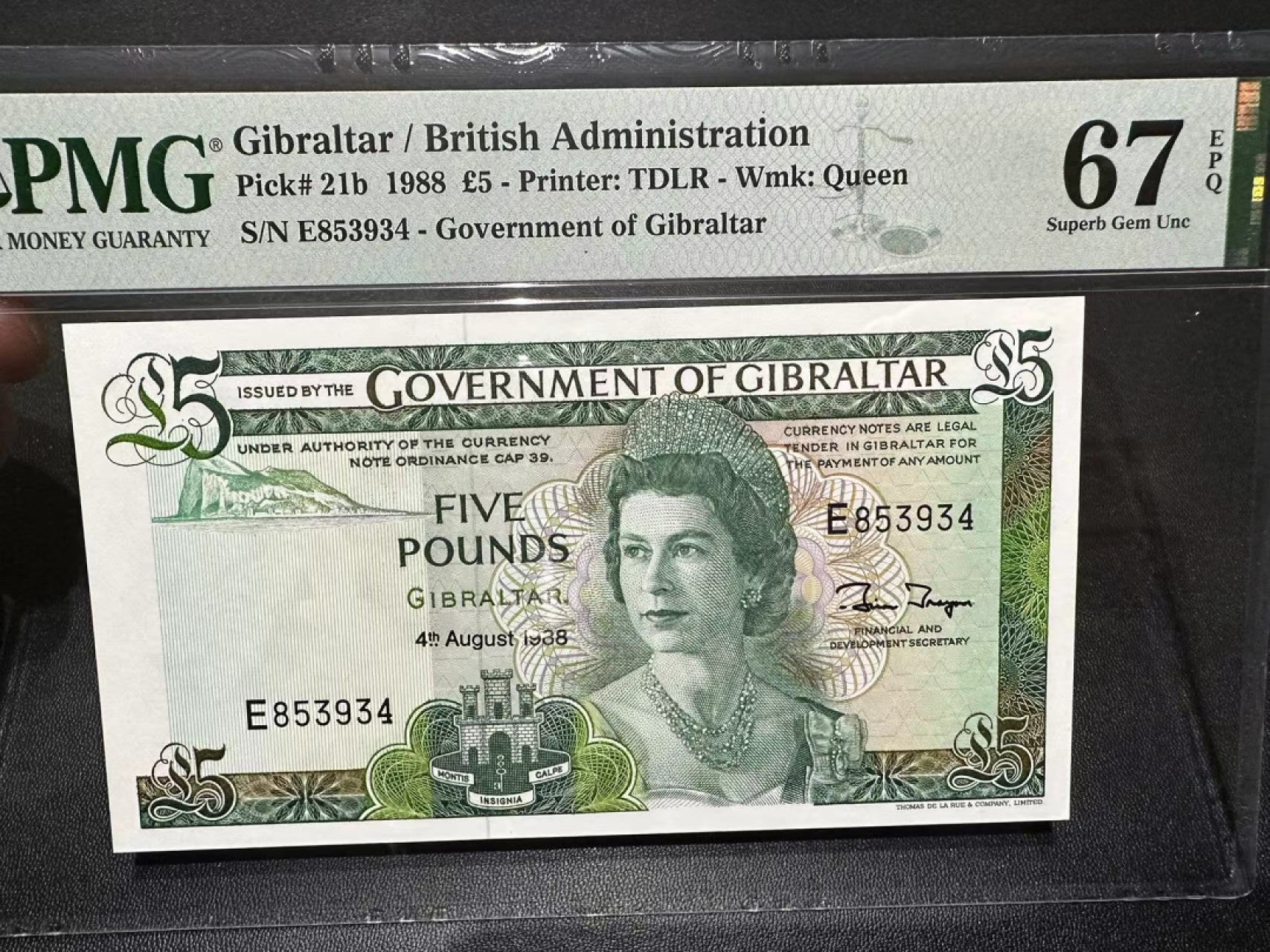 《外钞收藏家》第二百四十四期 连拍场二 1988年直布罗陀5镑 PMG67