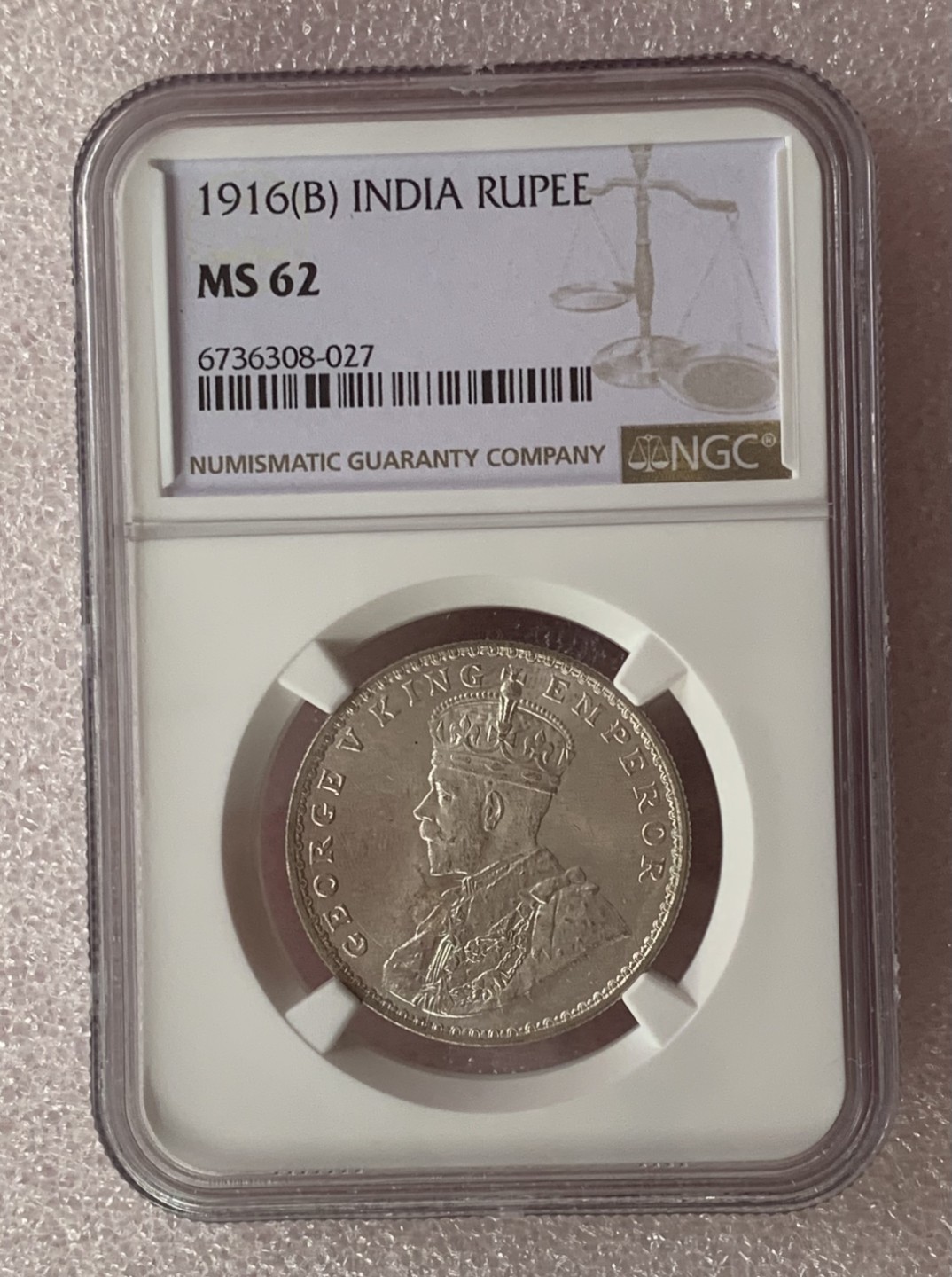 瓶子🏺第80期拍卖会 英属印度1916年乔治五世1卢比银币NGC MS62