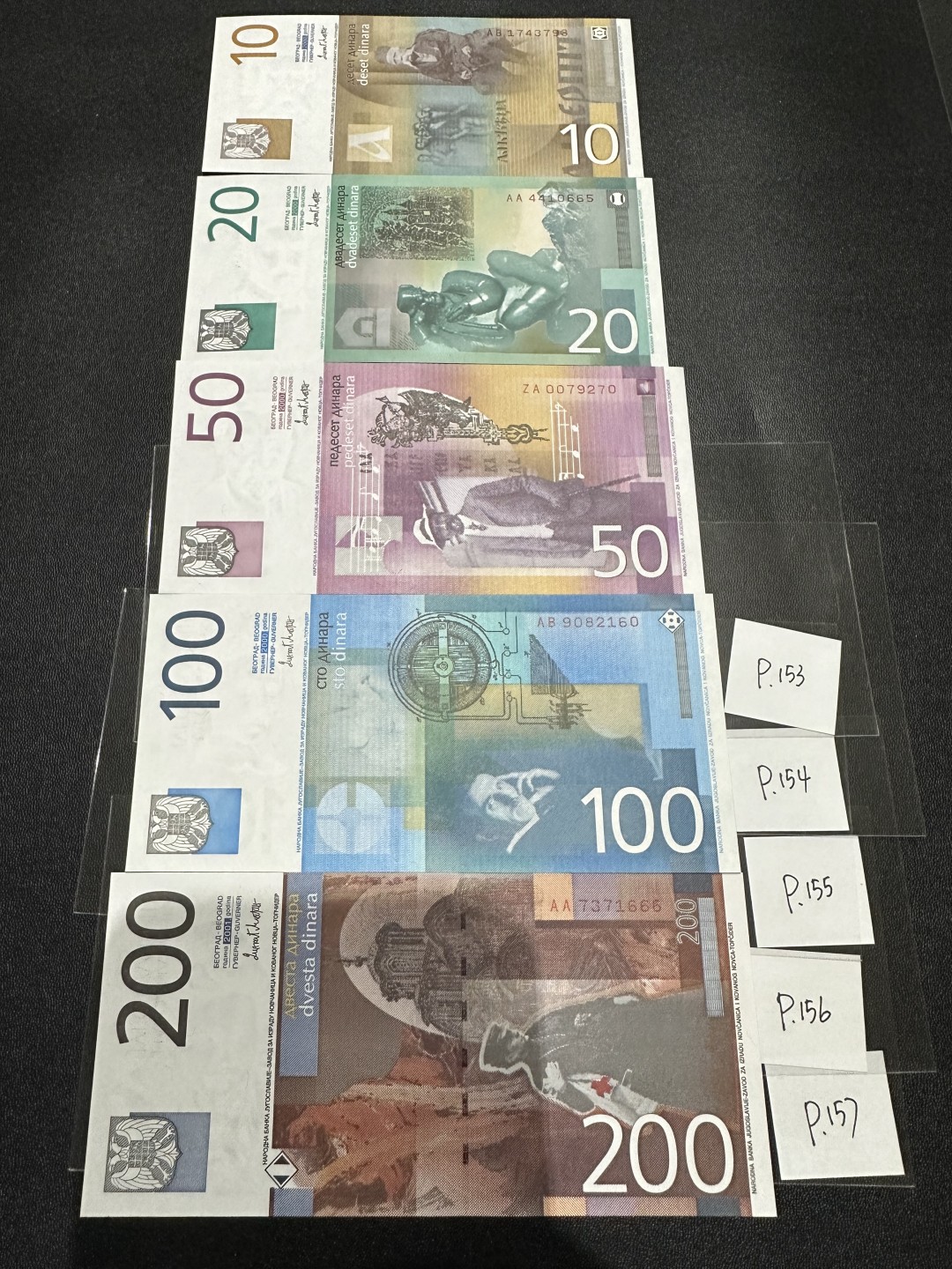 《外钞收藏家》第二百四十三期（南斯拉夫、塞尔维亚、马其顿专场） 南斯拉夫2000-2001年小套，10/20/50/100/200第纳尔 全新UNC