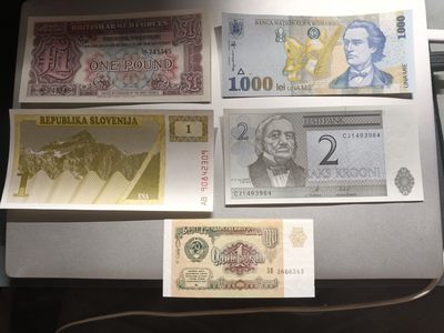 【专场20230222】西风东渐第X期——欧洲钞/币专场 - 【拍品002B40】欧洲纸币批量五张全新UNC