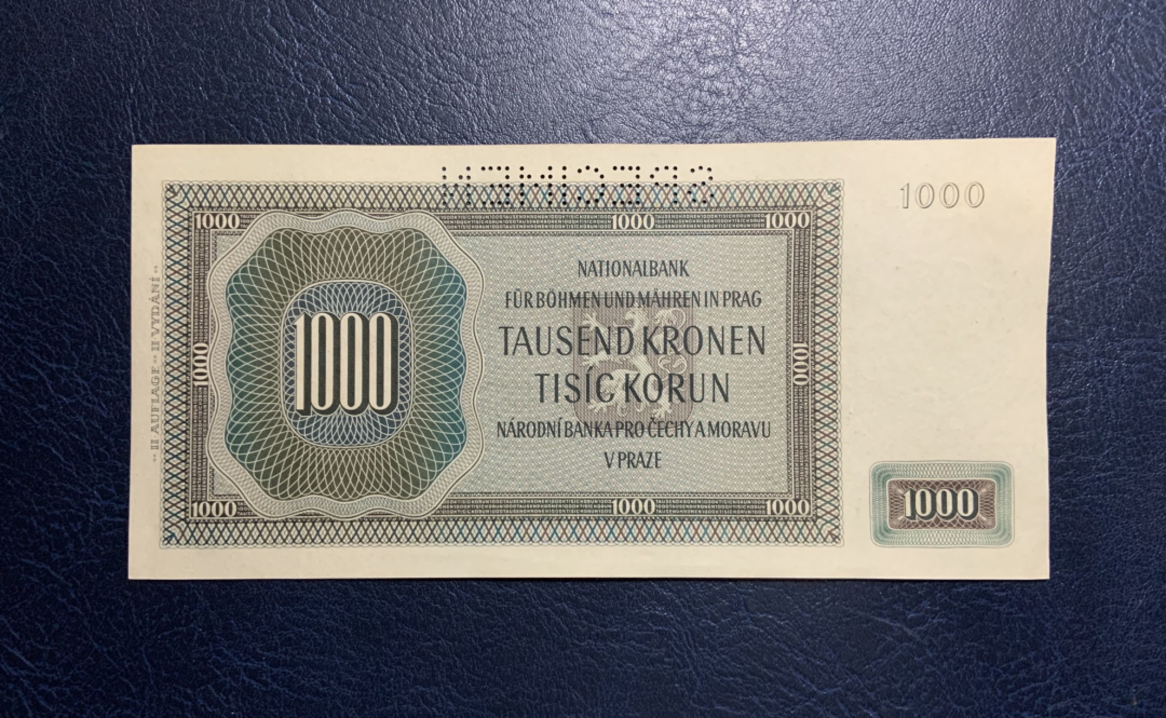 收藏联盟Quantum Auction 第235期拍卖 波西米亚和摩拉维亚1942年1000克朗样票 品相UNC- 查理大桥的设计者 建筑家 彼得帕德勒