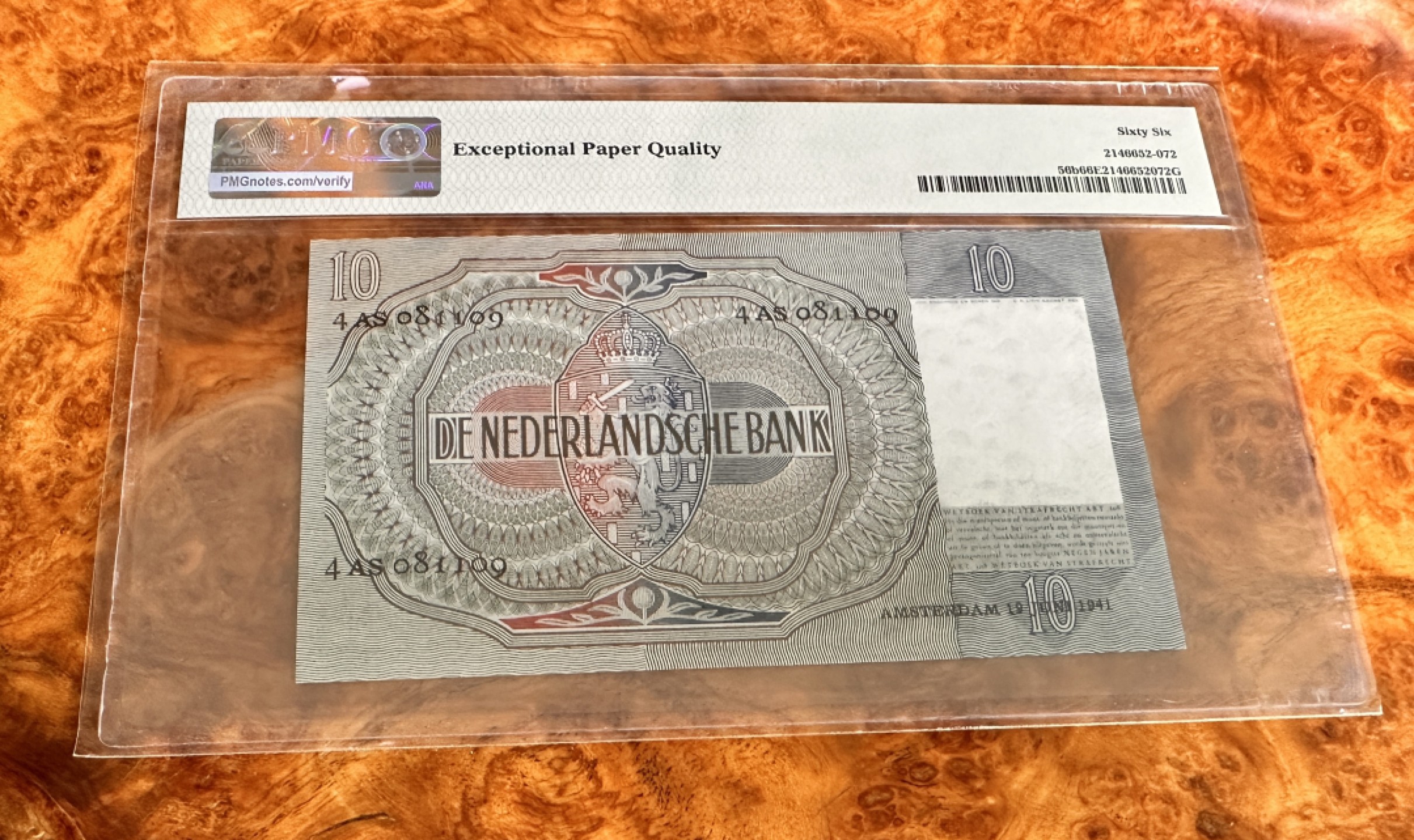 Chase Auction 第18期 - - 外钞、民国钞和人民币混合场！ 1941年荷兰10盾，牧羊女，PMG66，倒置号！