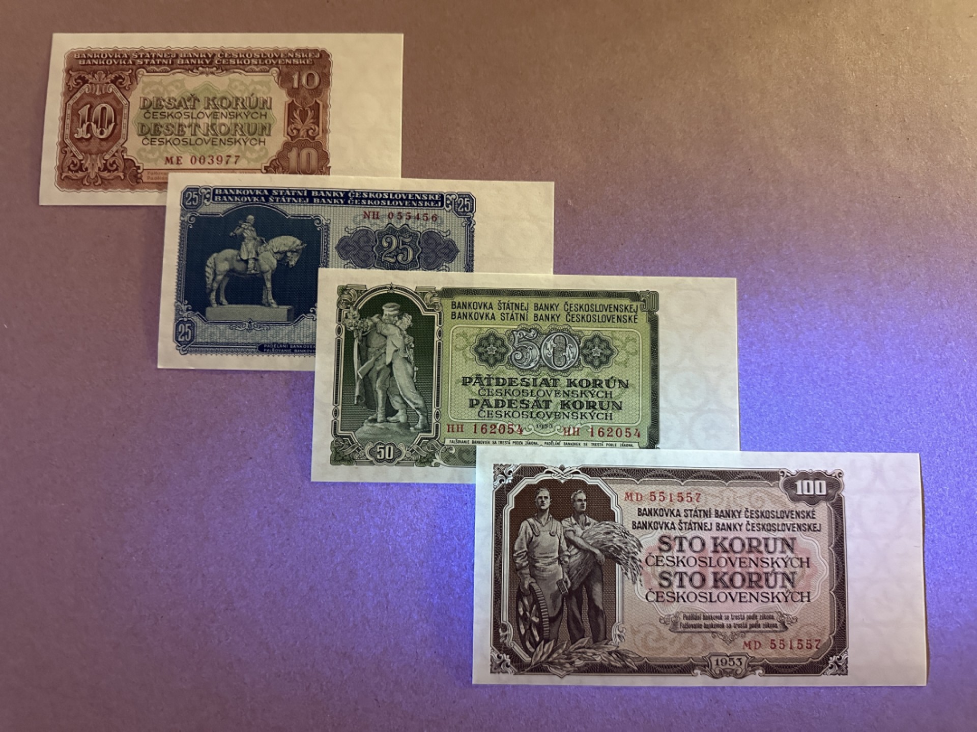 《张总收藏》91期——外币精品百拍 捷克斯洛伐克10-100克朗4张 UNC 1953年版
