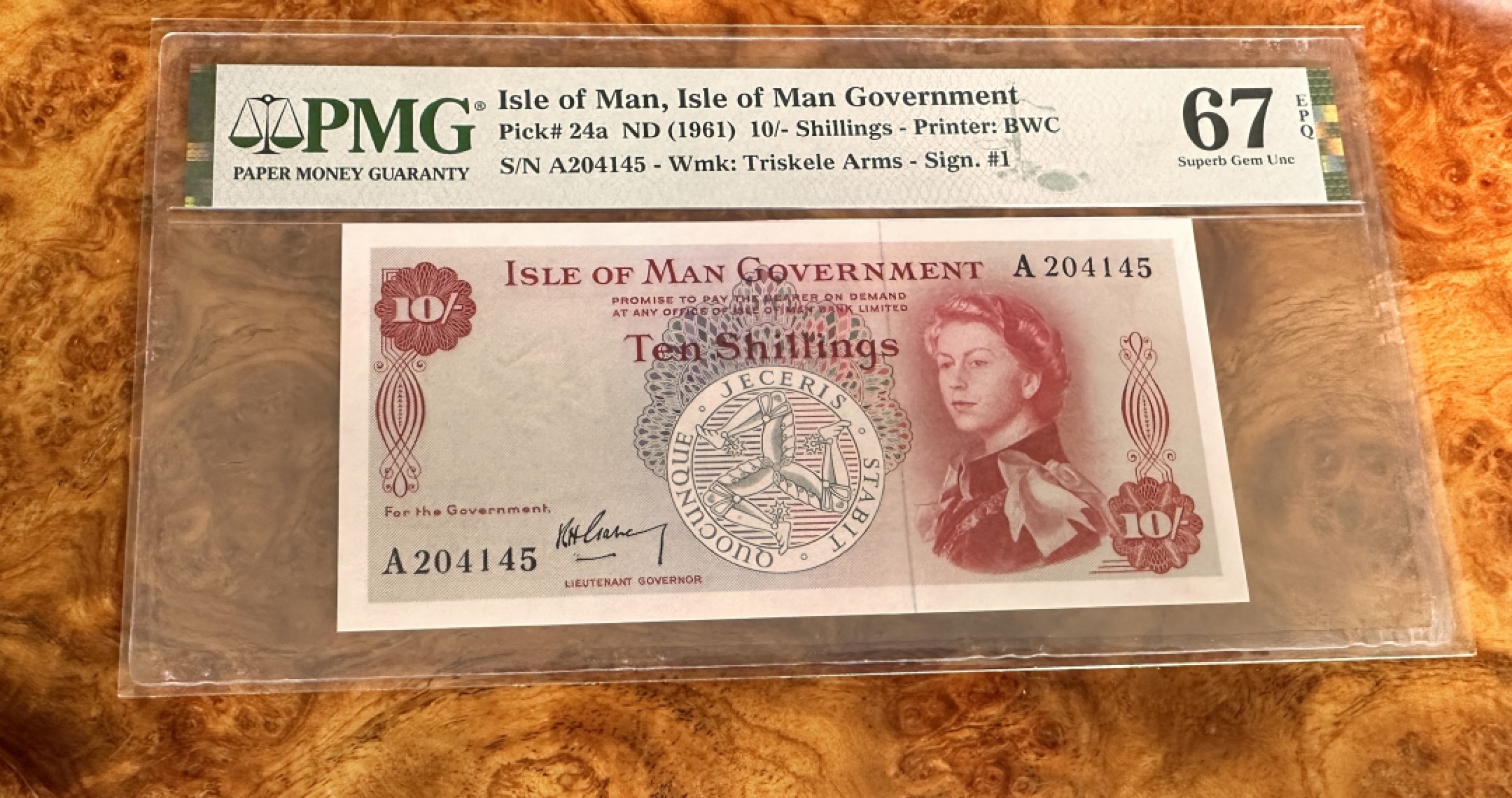Chase Auction 第18期 - - 外钞、民国钞和人民币混合场！ 1961年马恩岛10先令，PMG67，首发A冠！