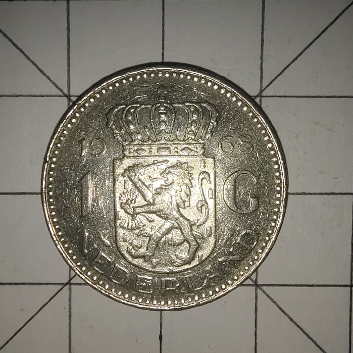 收藏之家世界硬币第12期(满20包邮，可多场累计。捡漏，无押金，无佣金) 荷兰1盾1968年