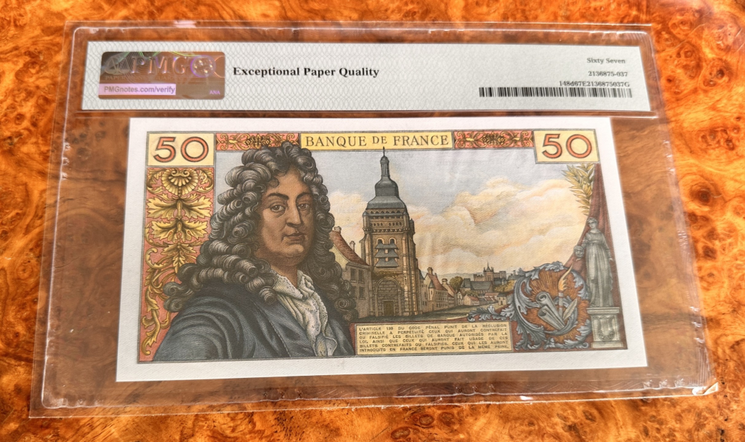 Chase Auction 第18期 - - 外钞、民国钞和人民币混合场！ 1971年法国50法郎，PMG67，拉辛头像！