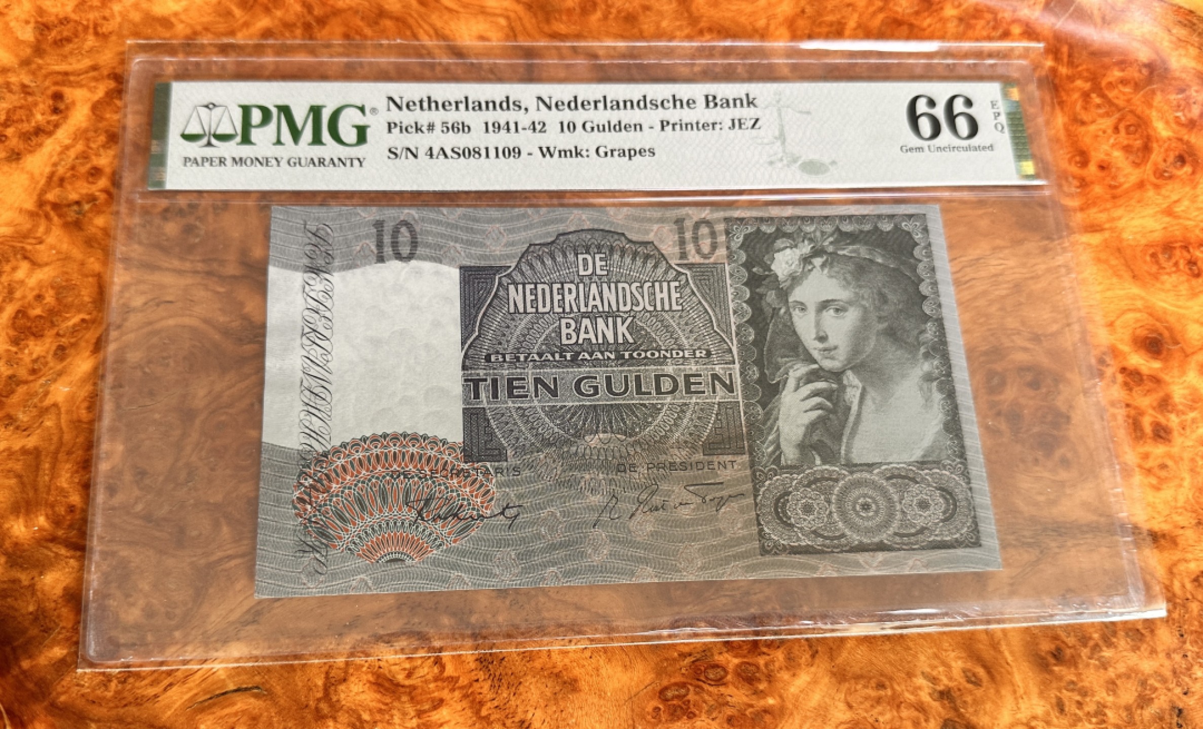 Chase Auction 第18期 - - 外钞、民国钞和人民币混合场！ 1941年荷兰10盾，牧羊女，PMG66，倒置号！