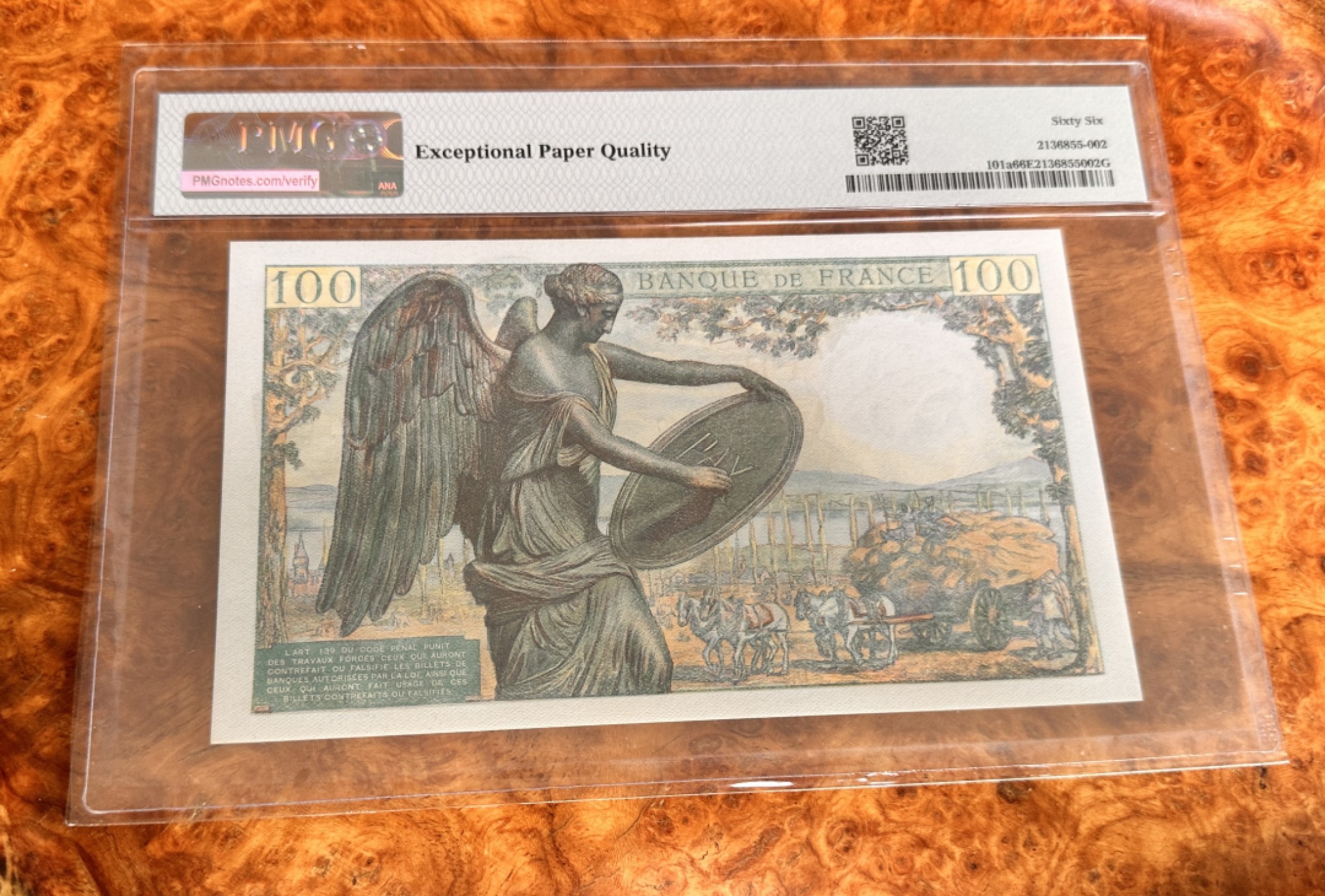 Chase Auction 第18期 - - 外钞、民国钞和人民币混合场！ 1942年法国100法郎，PMG66，笛卡尔，无347！