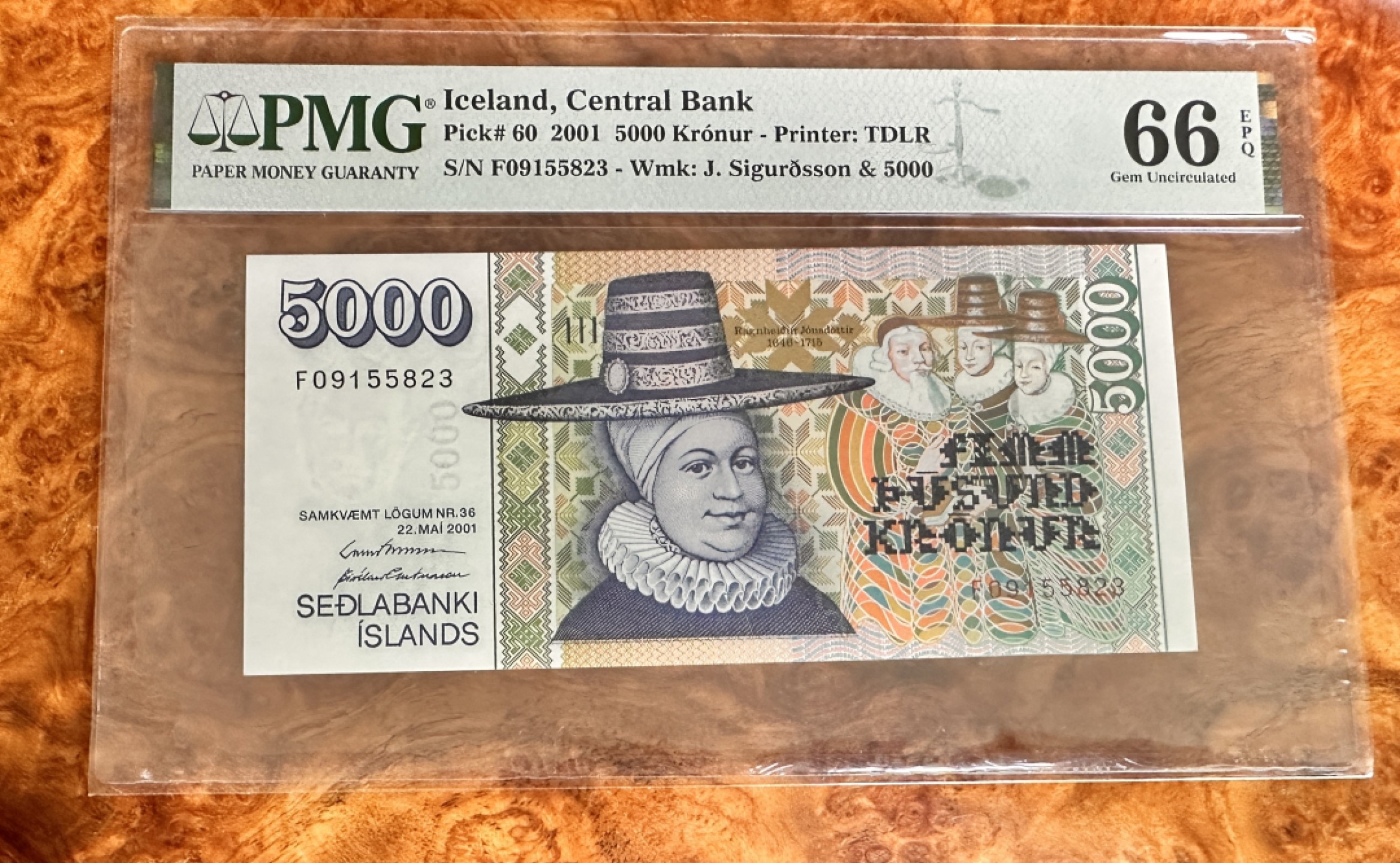 Chase Auction 第18期 - - 外钞、民国钞和人民币混合场！ 2001年冰岛5000克朗，PMG66！世界最美纸币！无47！