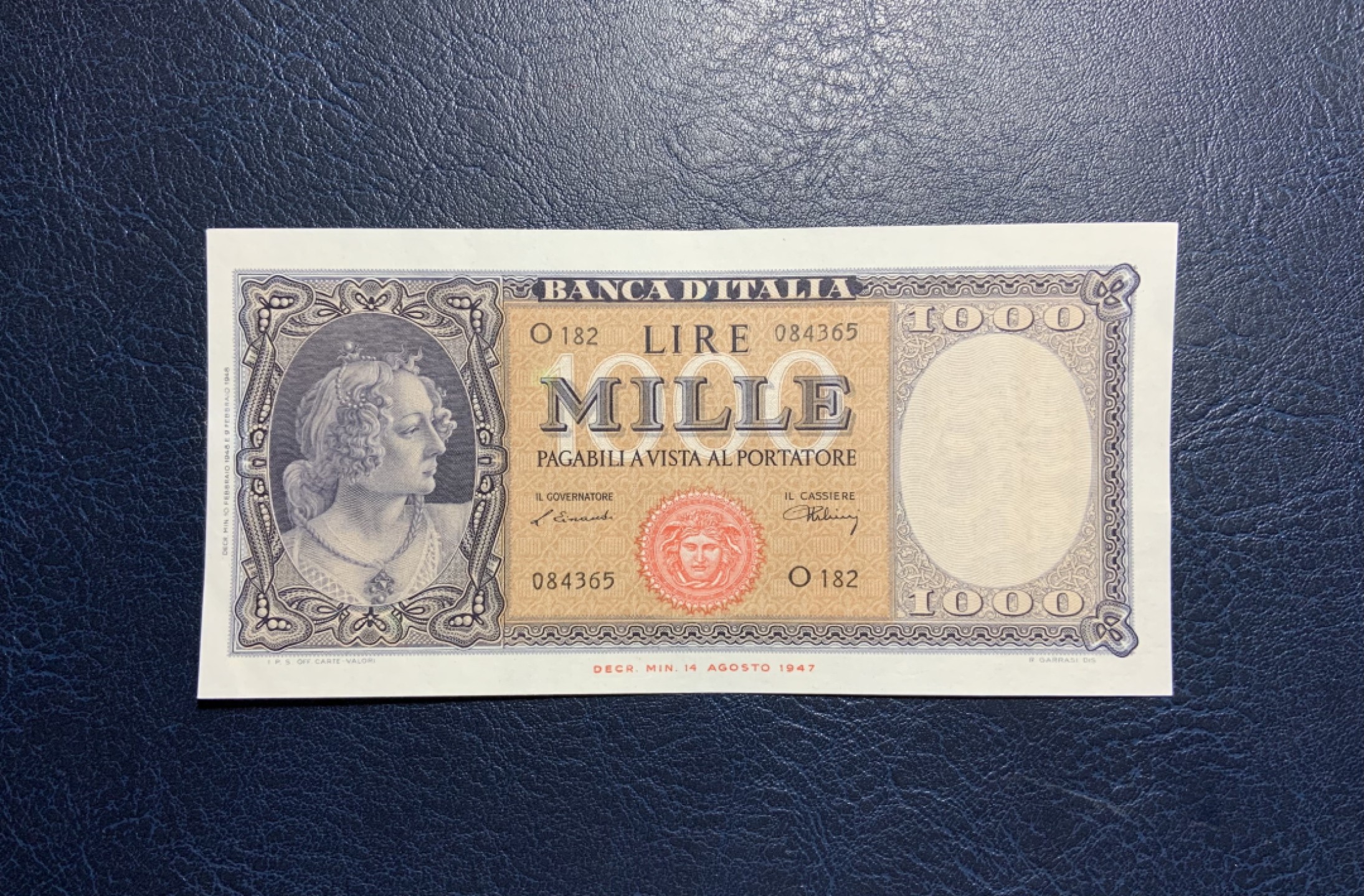 收藏联盟Quantum Auction 第235期拍卖 意大利1948年1000里拉 品相AU+ 美惠三女神
