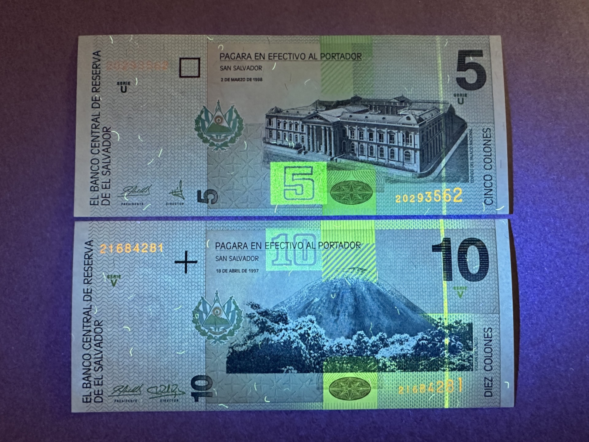 《张总收藏》91期——外币精品百拍 萨尔瓦多5、10元2张 UNC 1997年版 哥伦布