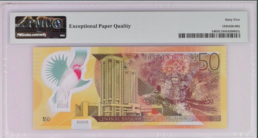 收藏联盟Quantum Auction 第235期拍卖 特立尼达和多巴哥2014年50元独立纪念钞 PMG65 号码无47