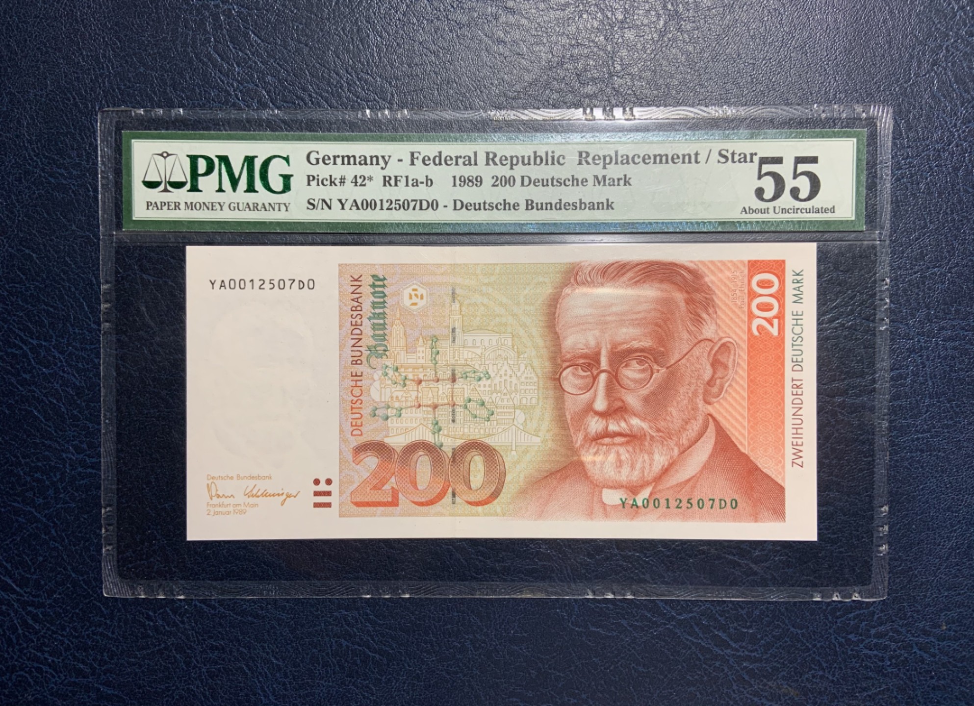 收藏联盟Quantum Auction 第235期拍卖 德国联邦1989年200马克补号 PMG55 梅毒特效药666的发现者 艾尔利希