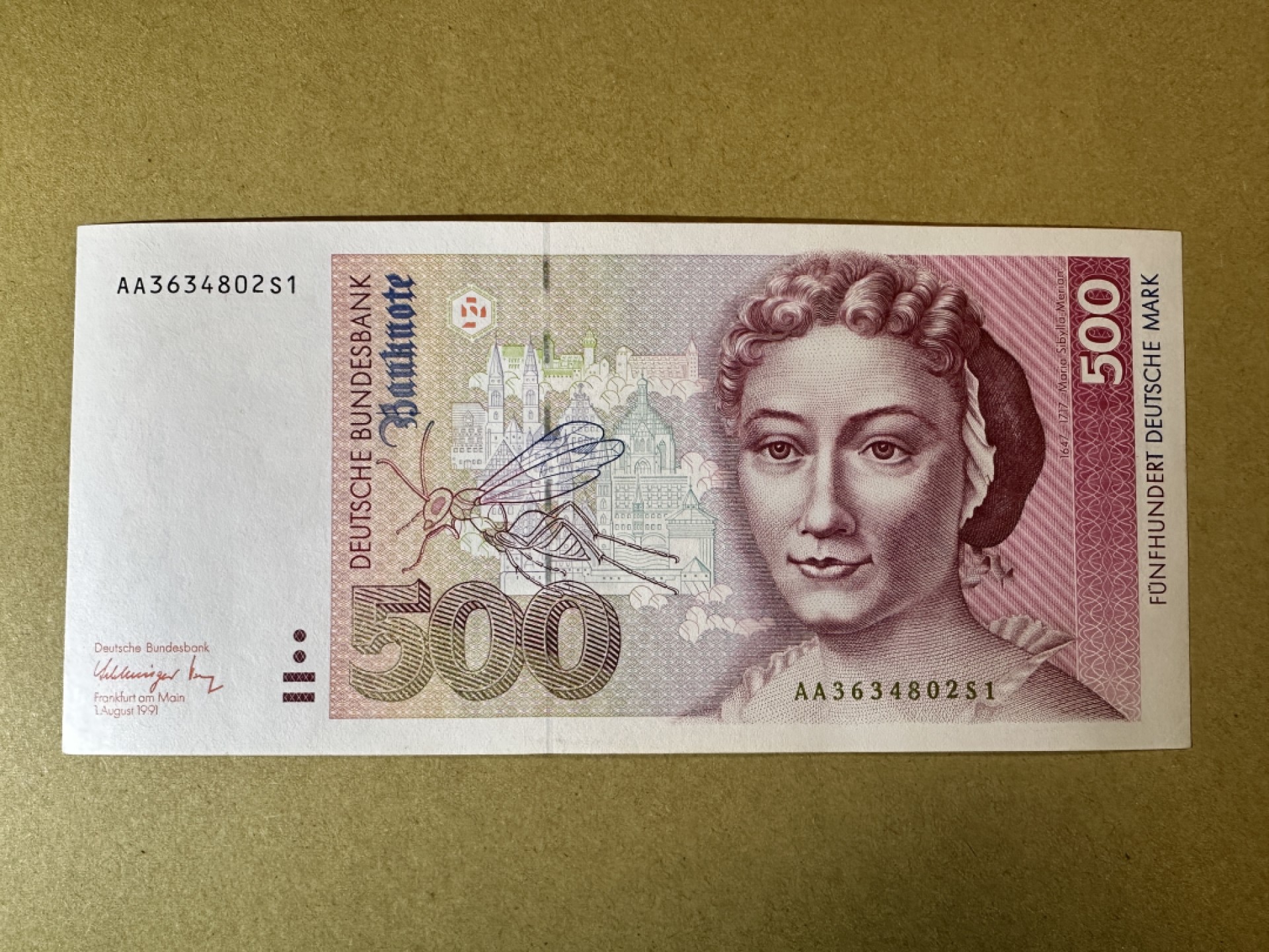《张总收藏》91期——外币精品百拍 德国500马克 UNC 1991年 德国女画家、自然研究家梅里安 AA冠