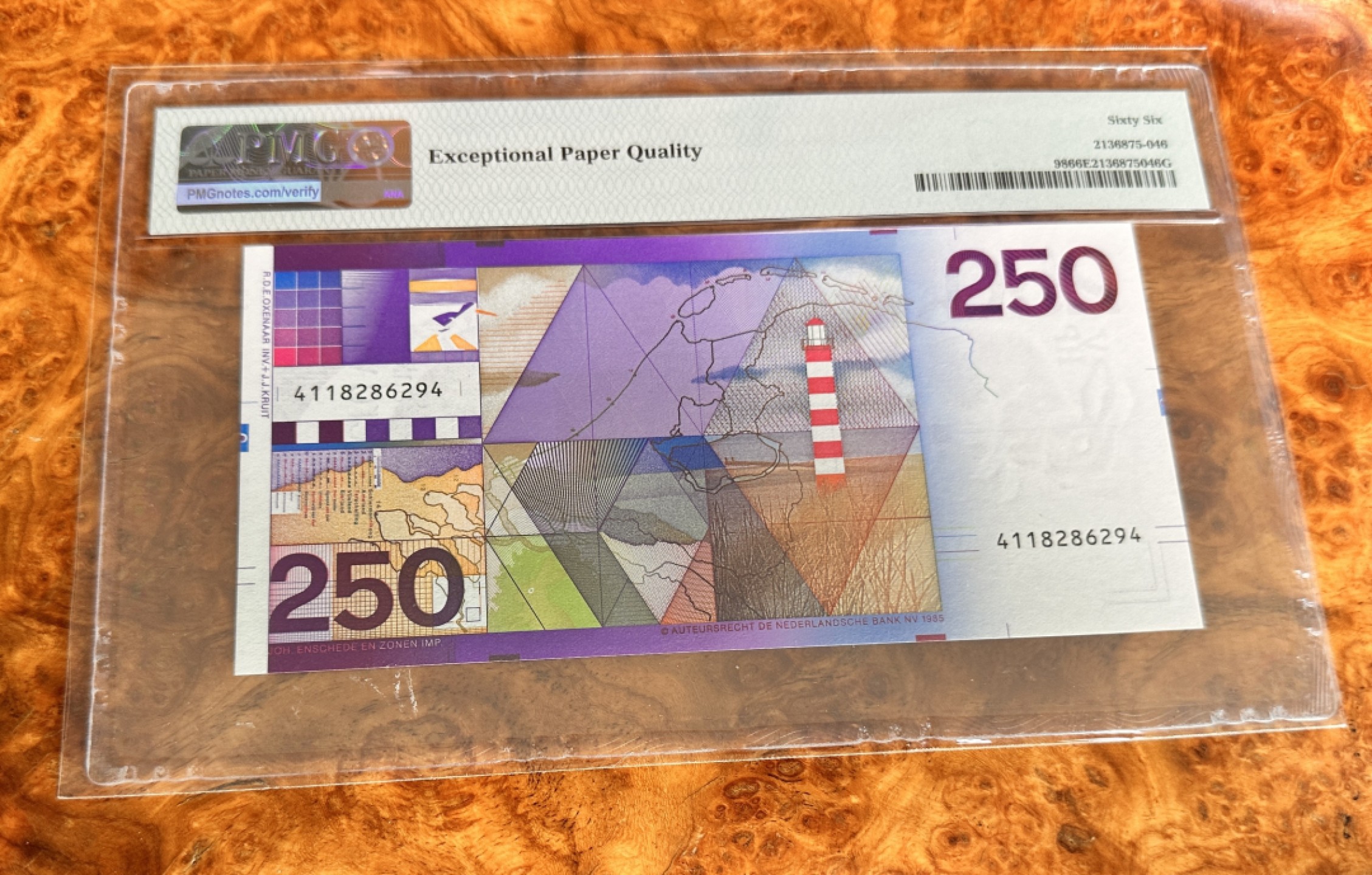 Chase Auction 第18期 - - 外钞、民国钞和人民币混合场！ 1985年荷兰250盾，灯塔，PMG66！