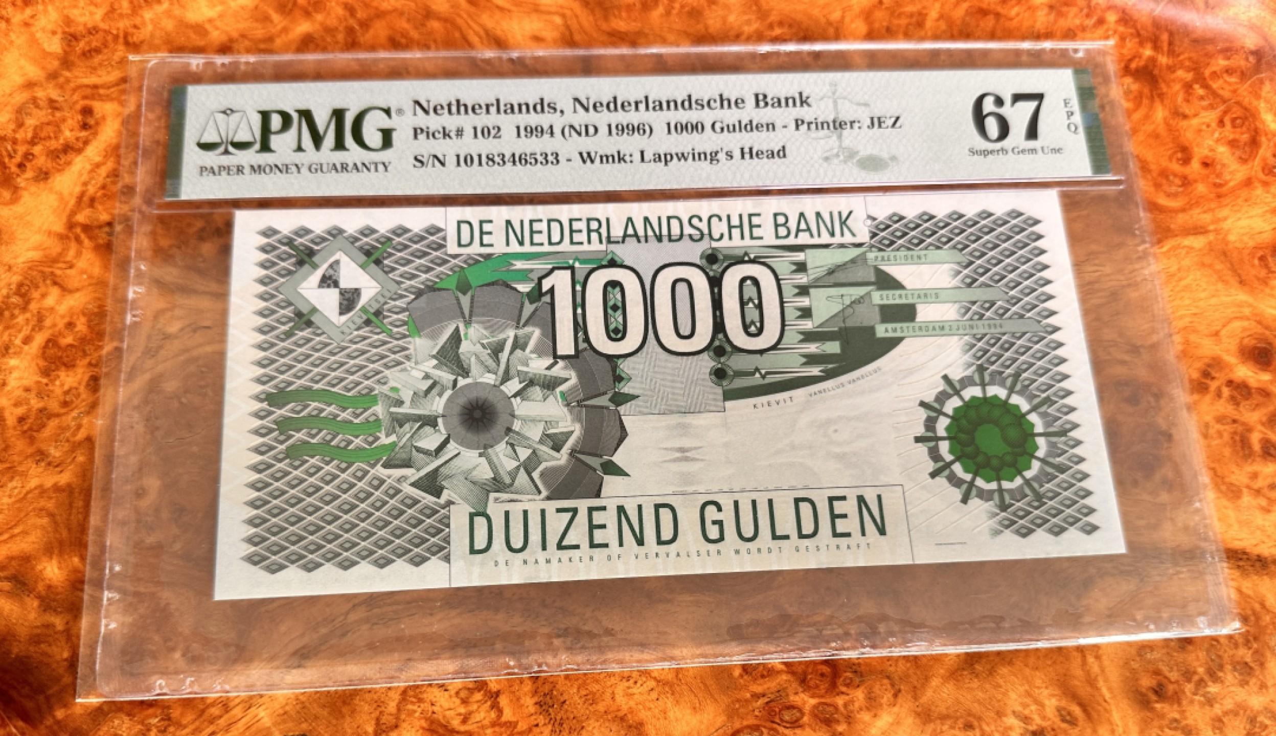 Chase Auction 第18期 - - 外钞、民国钞和人民币混合场！ 1996年荷兰1000盾，大齿轮，PMG67分！