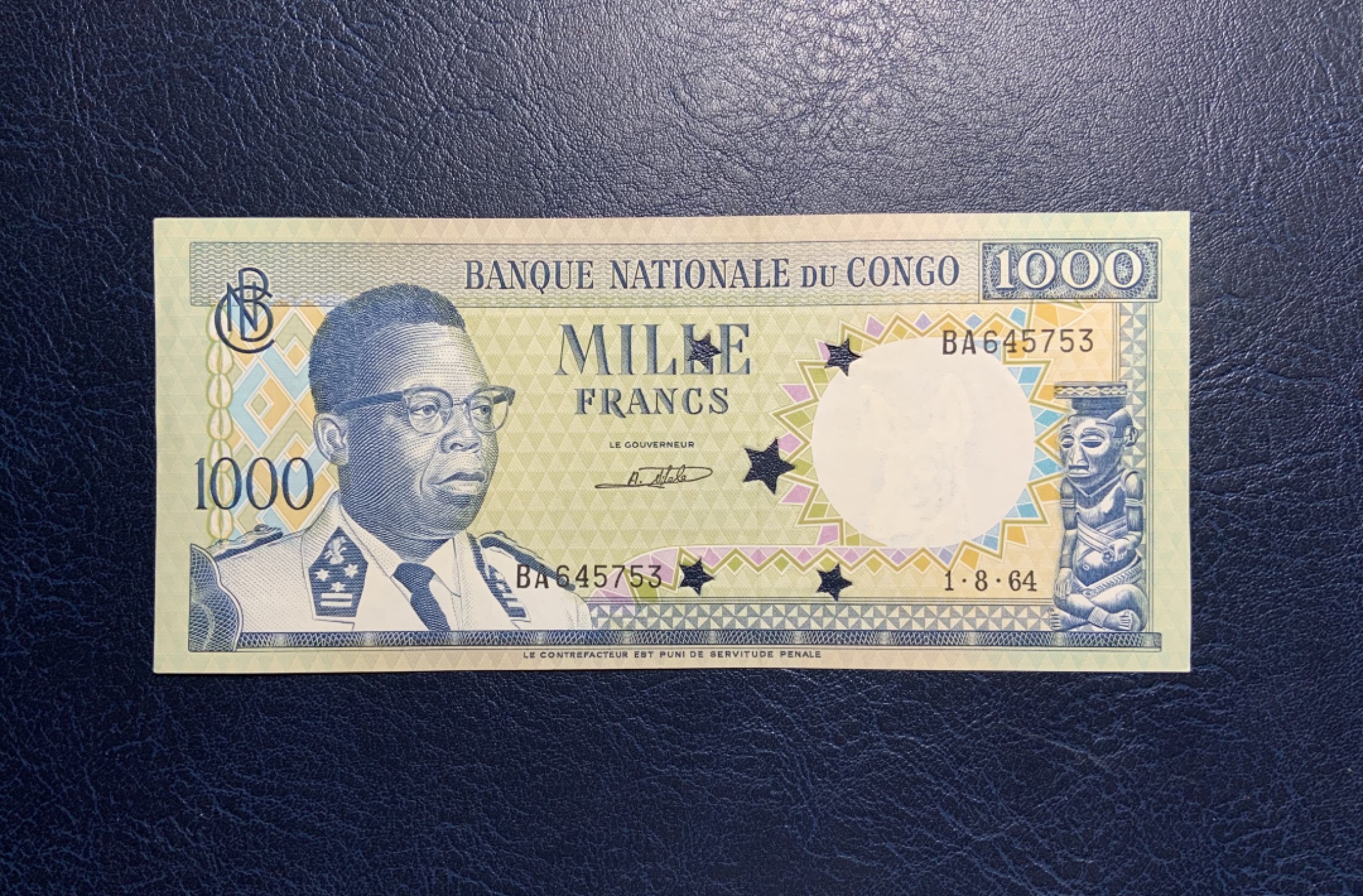 收藏联盟Quantum Auction 第235期拍卖 刚果民主共和国1964年1000法郎打孔注销票 品相UNC