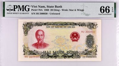 【Blue Auction】✨世界纸币精拍第295期——周六畅拍场【精】 - 【未发行 无47】越南 1969年20盾 胡志明 PMG66EPQ 特色鲜明