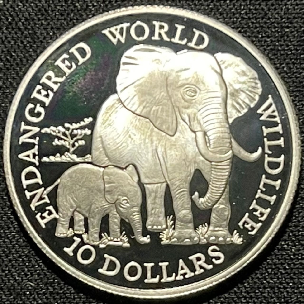 紫瑗钱币——第264期拍卖 库克群岛 1990年 世界濒危野生动物系列 母子象 10元 10克 0.925银 精制