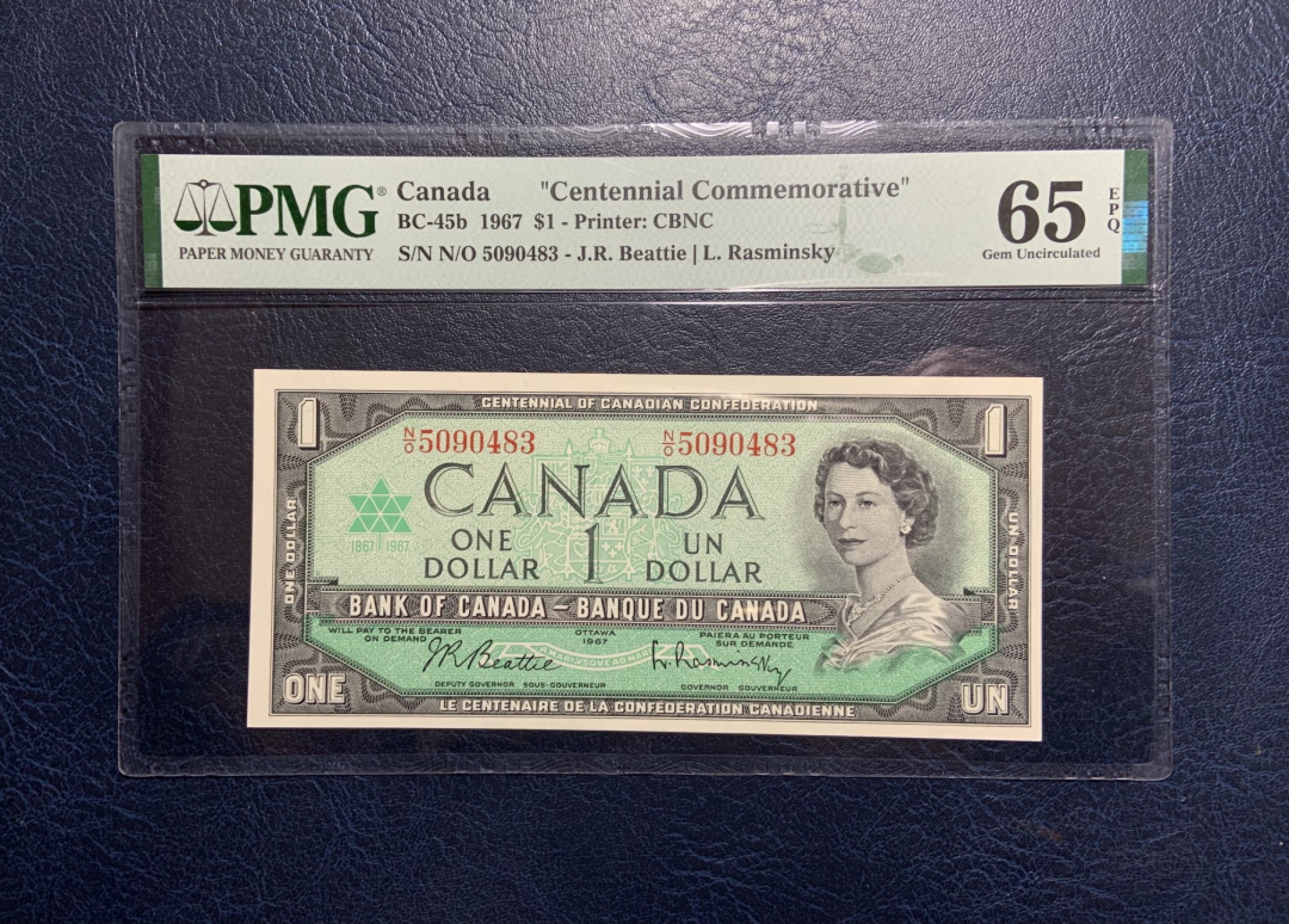 收藏联盟Quantum Auction 第235期拍卖 加拿大1967年1元议会百年纪念钞 PMG65 稀少带编号纪念钞
