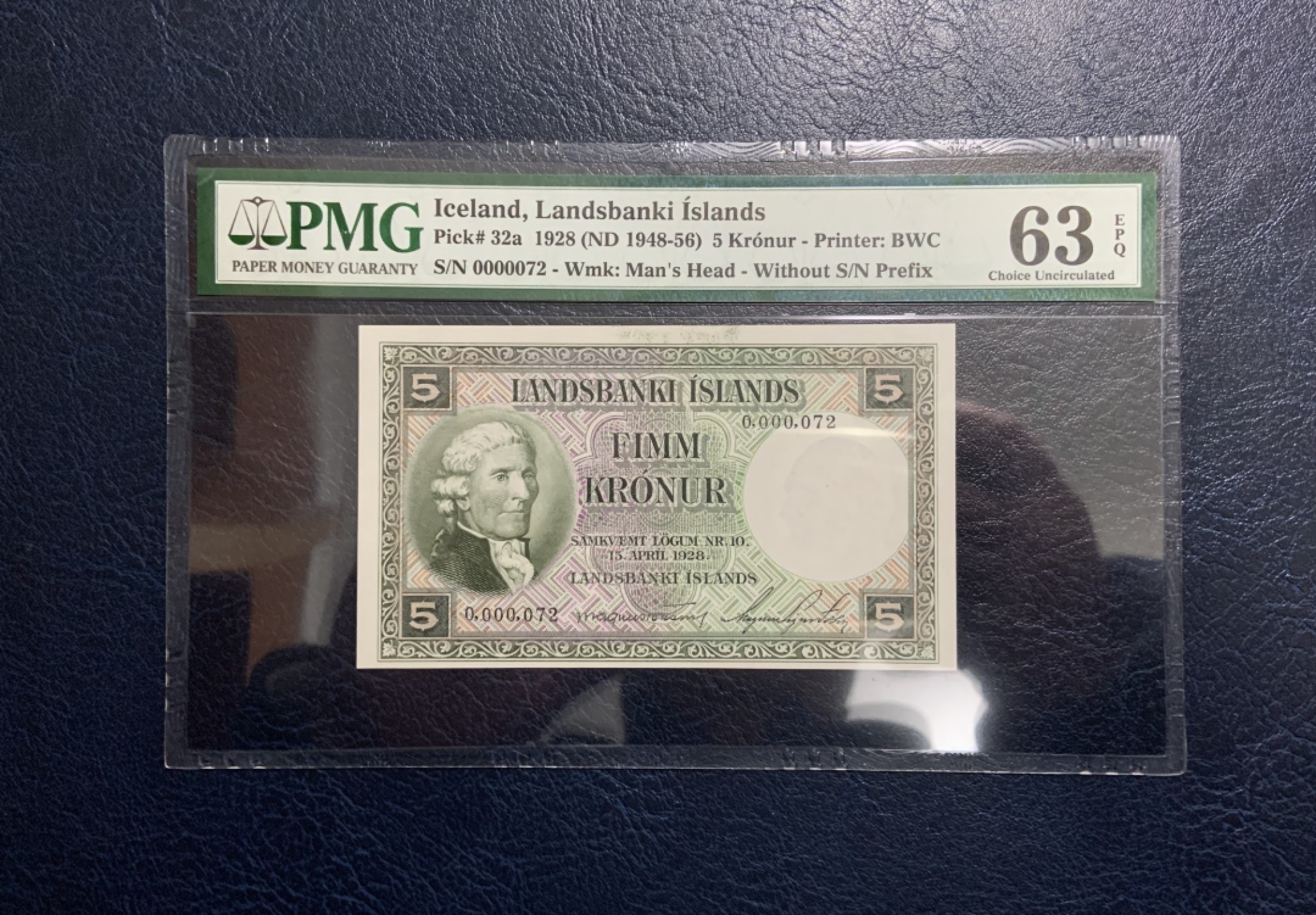 收藏联盟Quantum Auction 第235期拍卖 冰岛1928年5和10克朗 PMG63e PMG65 首发同号 小号 72号 BWC精品
