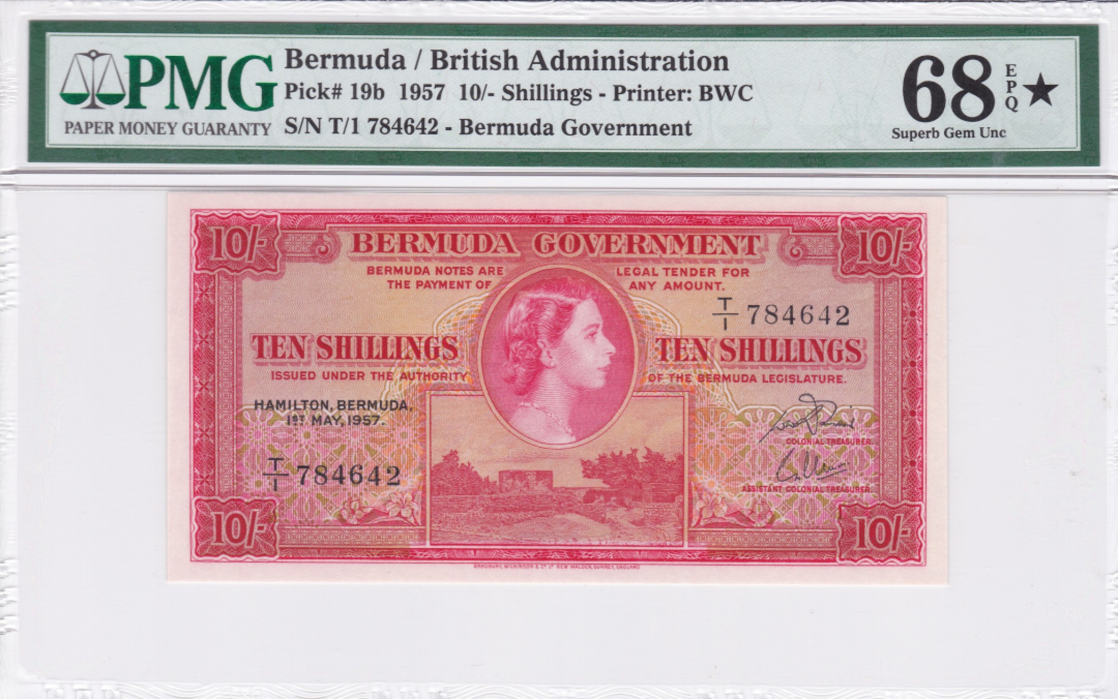 收藏联盟Quantum Auction 第236期拍卖 百慕大1957年10先令 PMG68 唯一冠军分 加星 国际大拍c版仅出现67星 并估价高至750美元