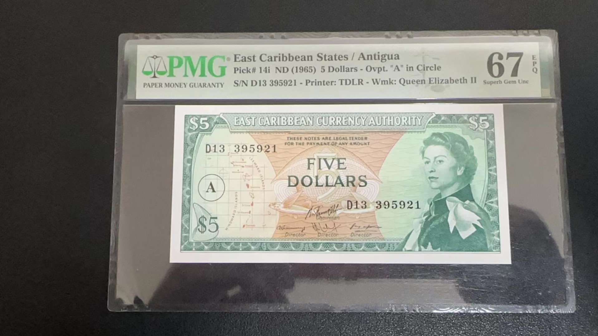 收藏联盟Quantum Auction 第236期拍卖 东加勒比国家(安提圭)1964年5元 PMG67