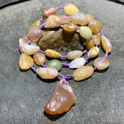 精美戈壁大颗粒彩眼玛瑙编织多圈手缠（项链）一条 - 精美戈壁大颗粒彩眼玛瑙编织多圈手缠（项链）一条