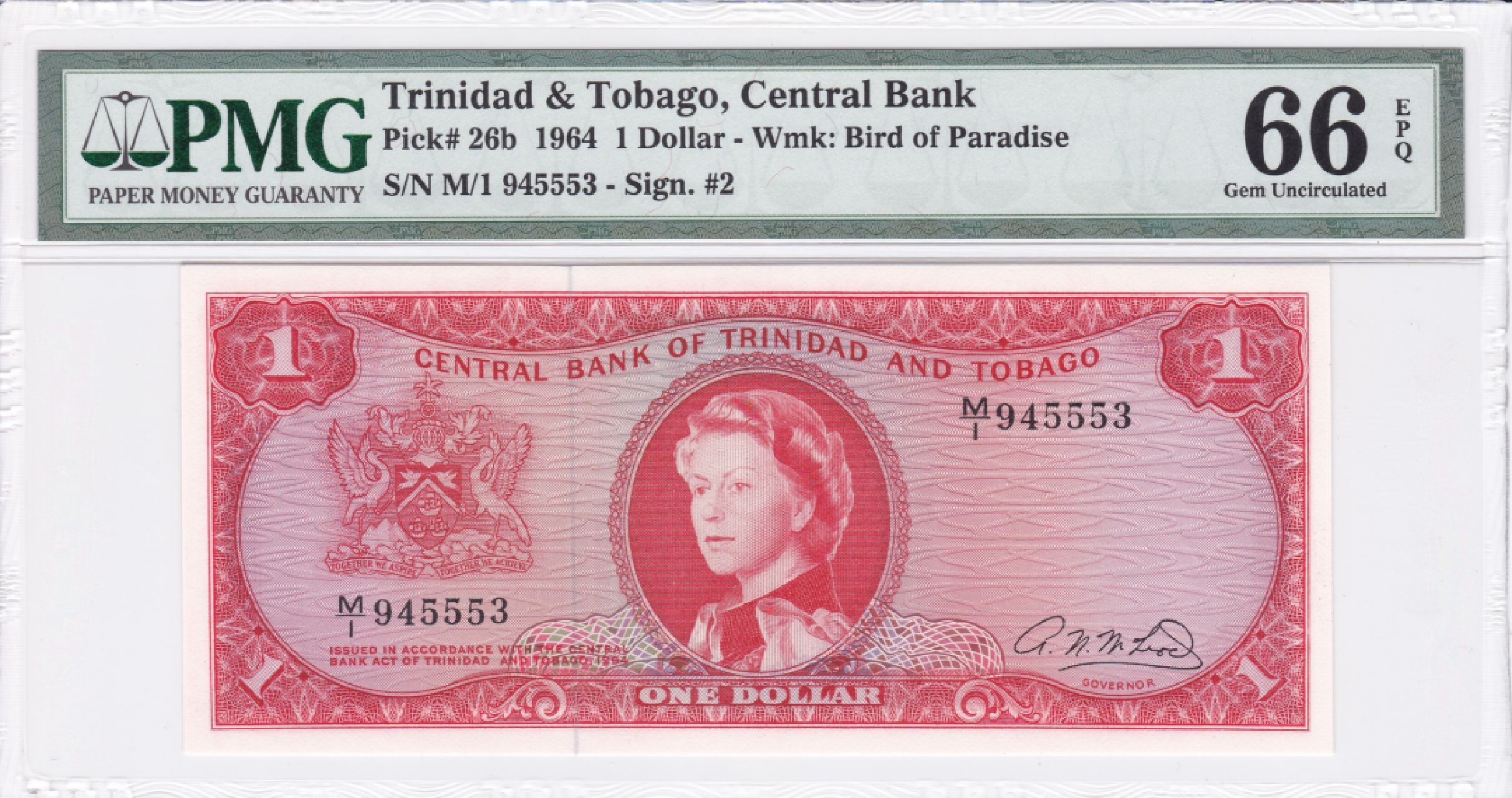 收藏联盟Quantum Auction 第236期拍卖 特立尼达和多巴哥1964年1元 PMG66 555豹子身