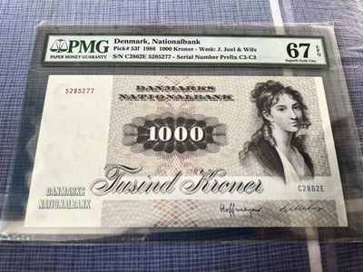 【Blue Auction】✨世界纸币精拍第296期【精】 - 丹麦 1986年1000克朗 PMG67EPQ 大松鼠 高分