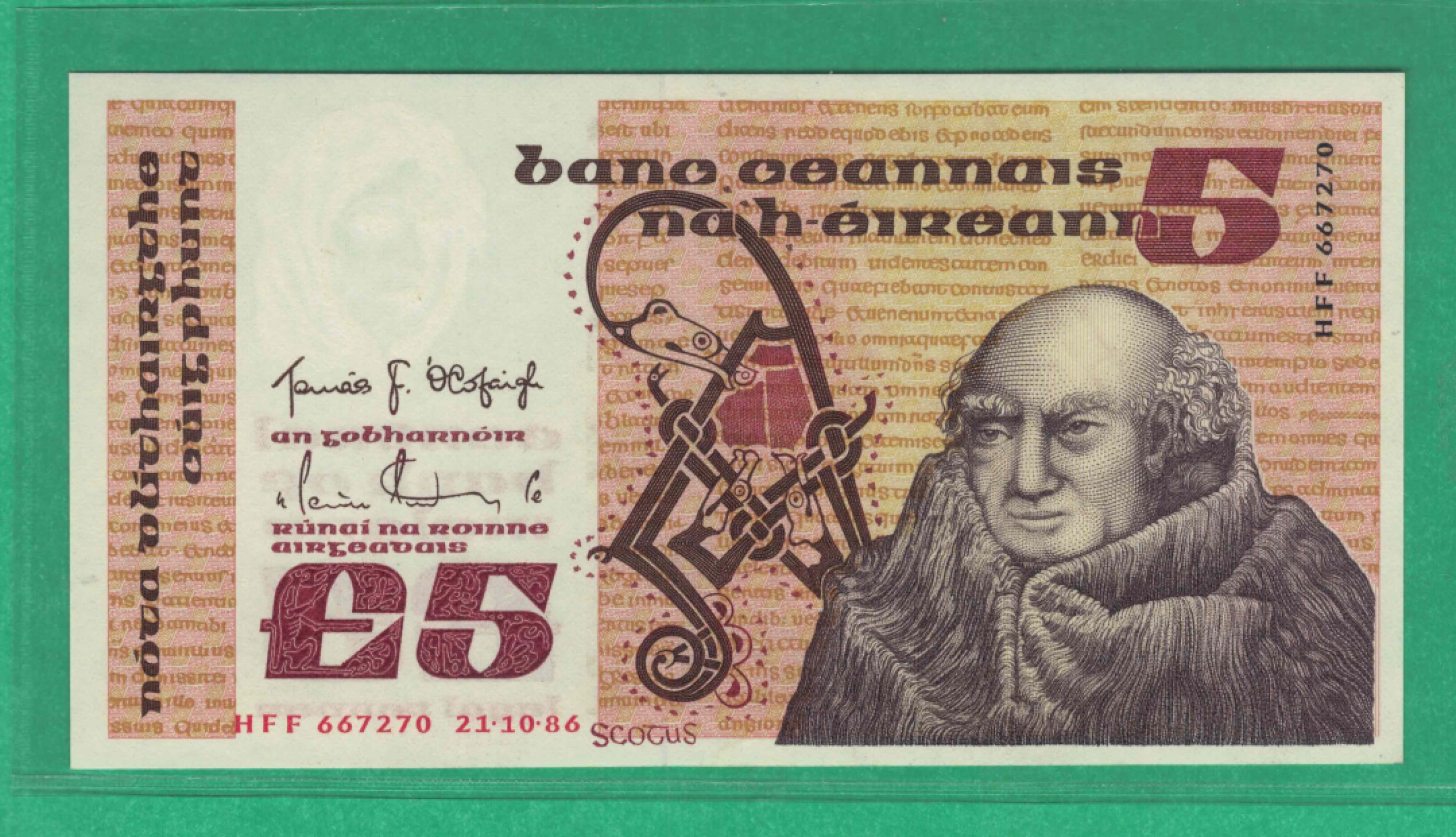 爱尔兰5镑 1986年 欧洲纸币 实物图 UNC