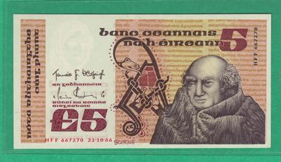 爱尔兰5镑 1986年 欧洲纸币 实物图 UNC - 爱尔兰5镑 1986年 欧洲纸币 实物图 UNC