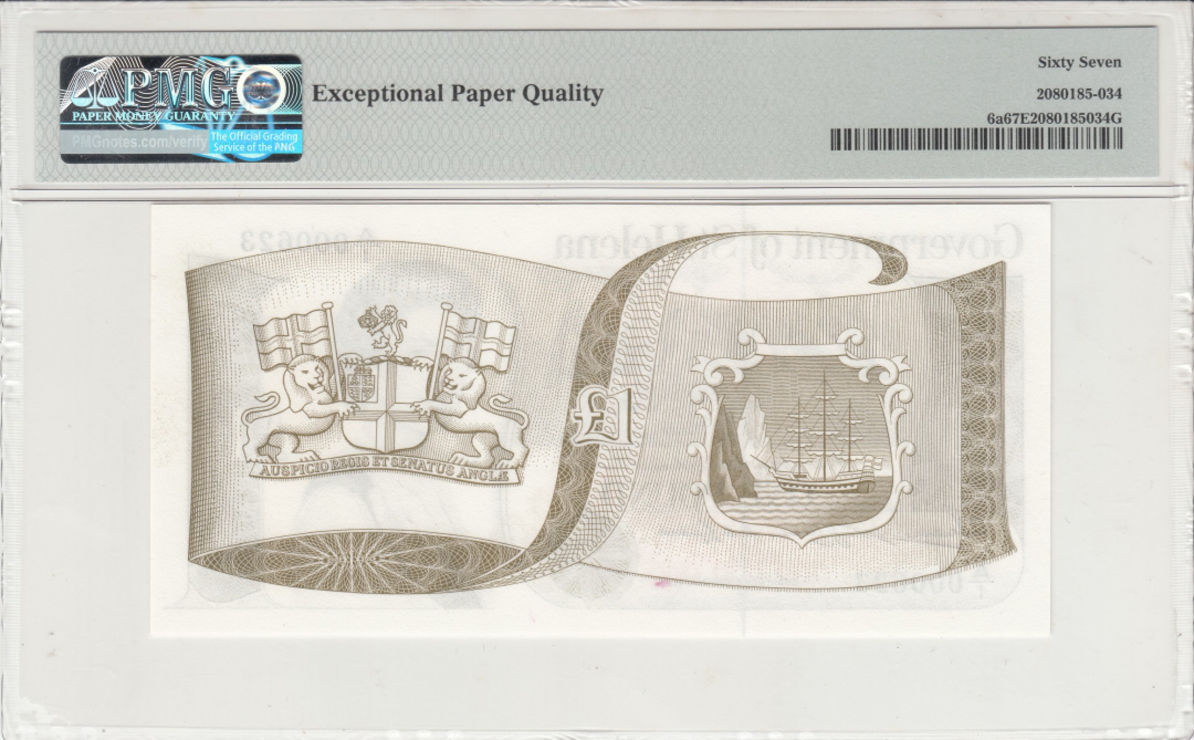 收藏联盟Quantum Auction 第236期拍卖 圣赫勒拿岛1974年1镑 PMG67 首发百位号 错版钞