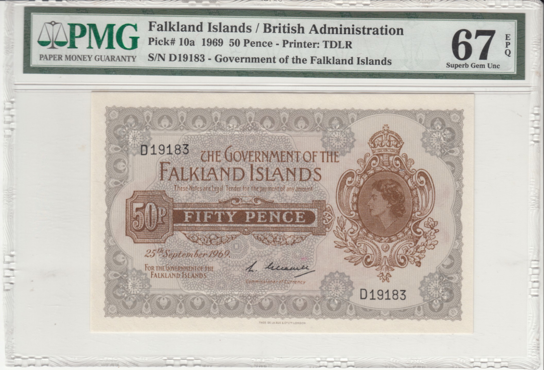 收藏联盟Quantum Auction 第236期拍卖 福克兰群岛1969年50便士 PMG67 号码无47