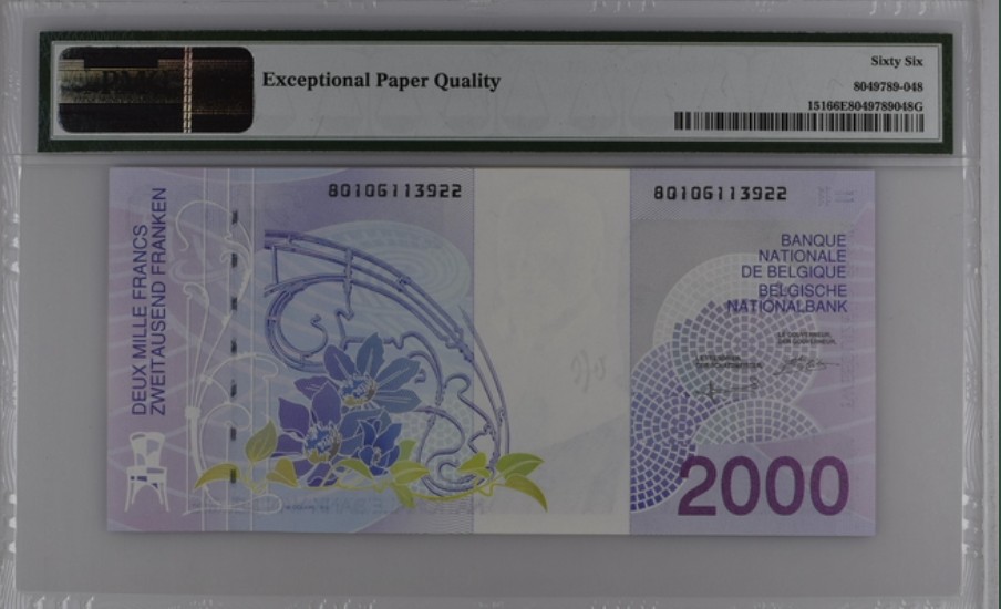 收藏联盟Quantum Auction 第236期拍卖 比利时1994-2001年2000法郎 PMG66 比利时新艺术派建筑大师 维克多.霍塔