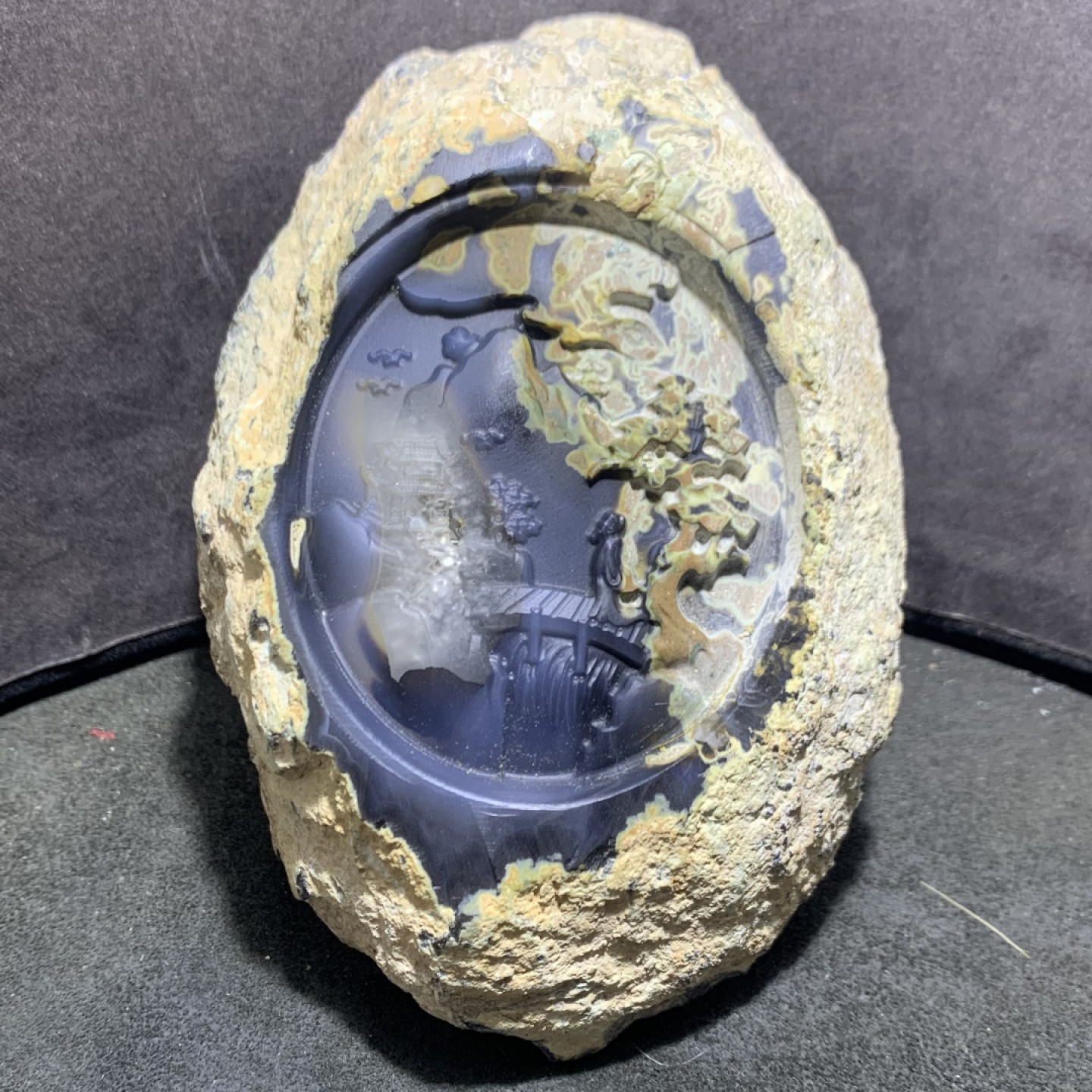 精美天然阜新玛瑙原石雕刻小桥流水摆件一个