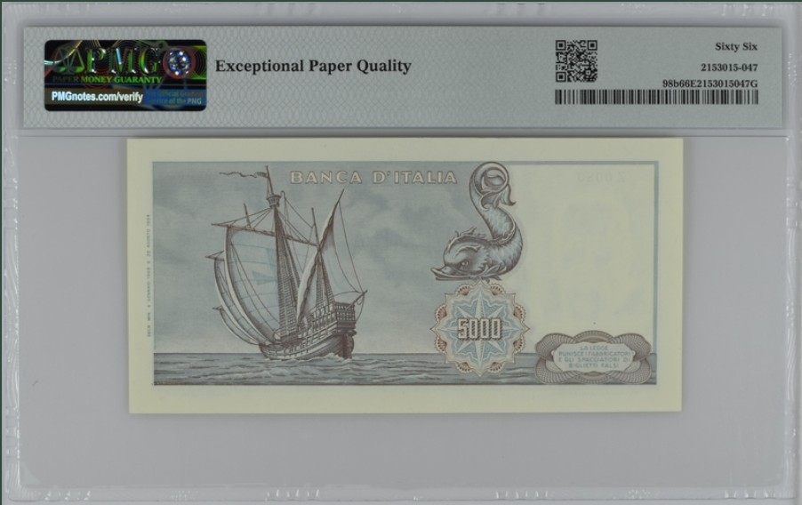收藏联盟Quantum Auction 第236期拍卖 意大利1968年5000里拉 PMG66 哥伦布